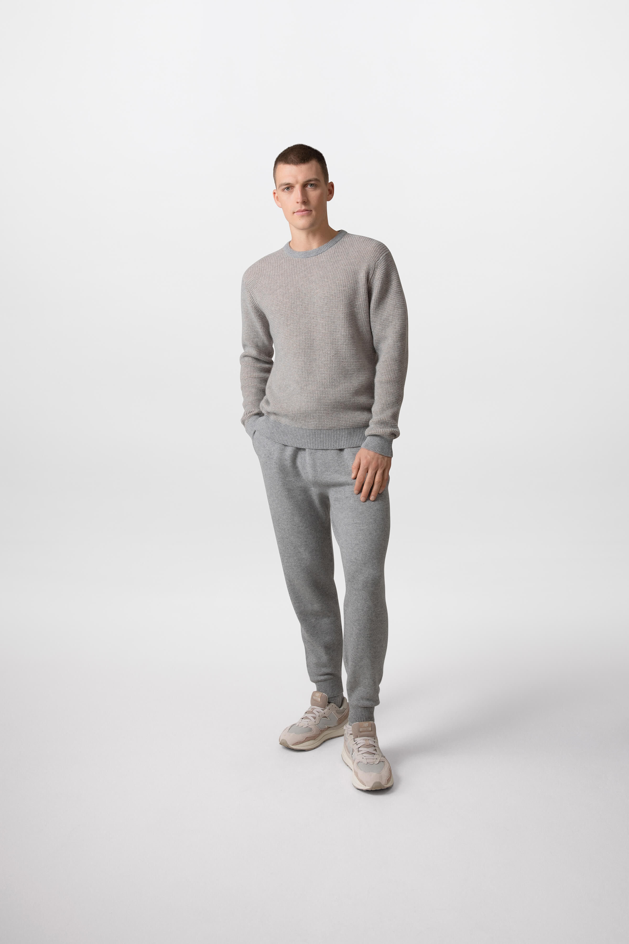 Johnstons of Elgin - Textured Waffle Rib Grey Cashmere Jumper