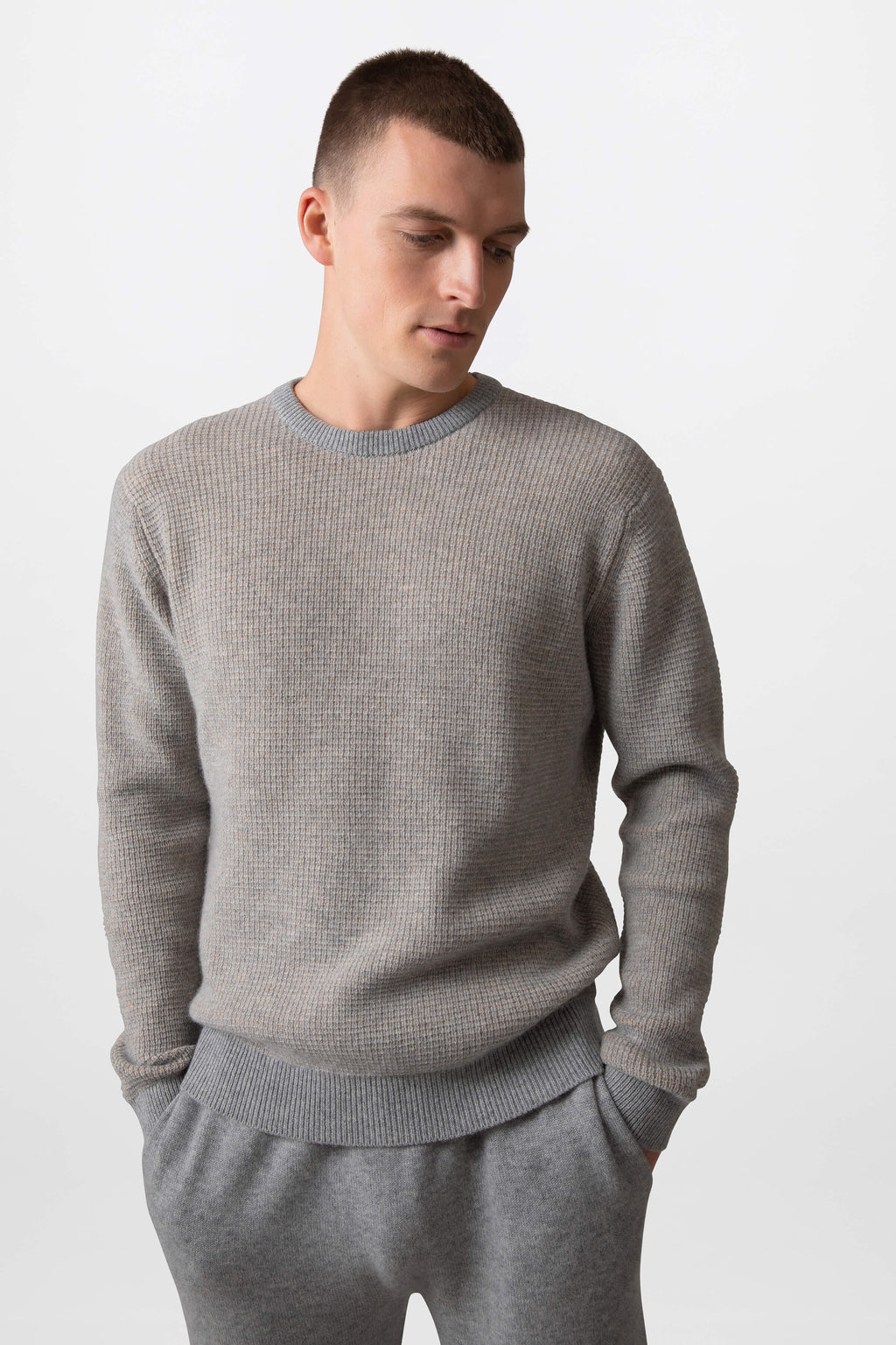 Johnstons of Elgin - Textured Waffle Rib Grey Cashmere Jumper