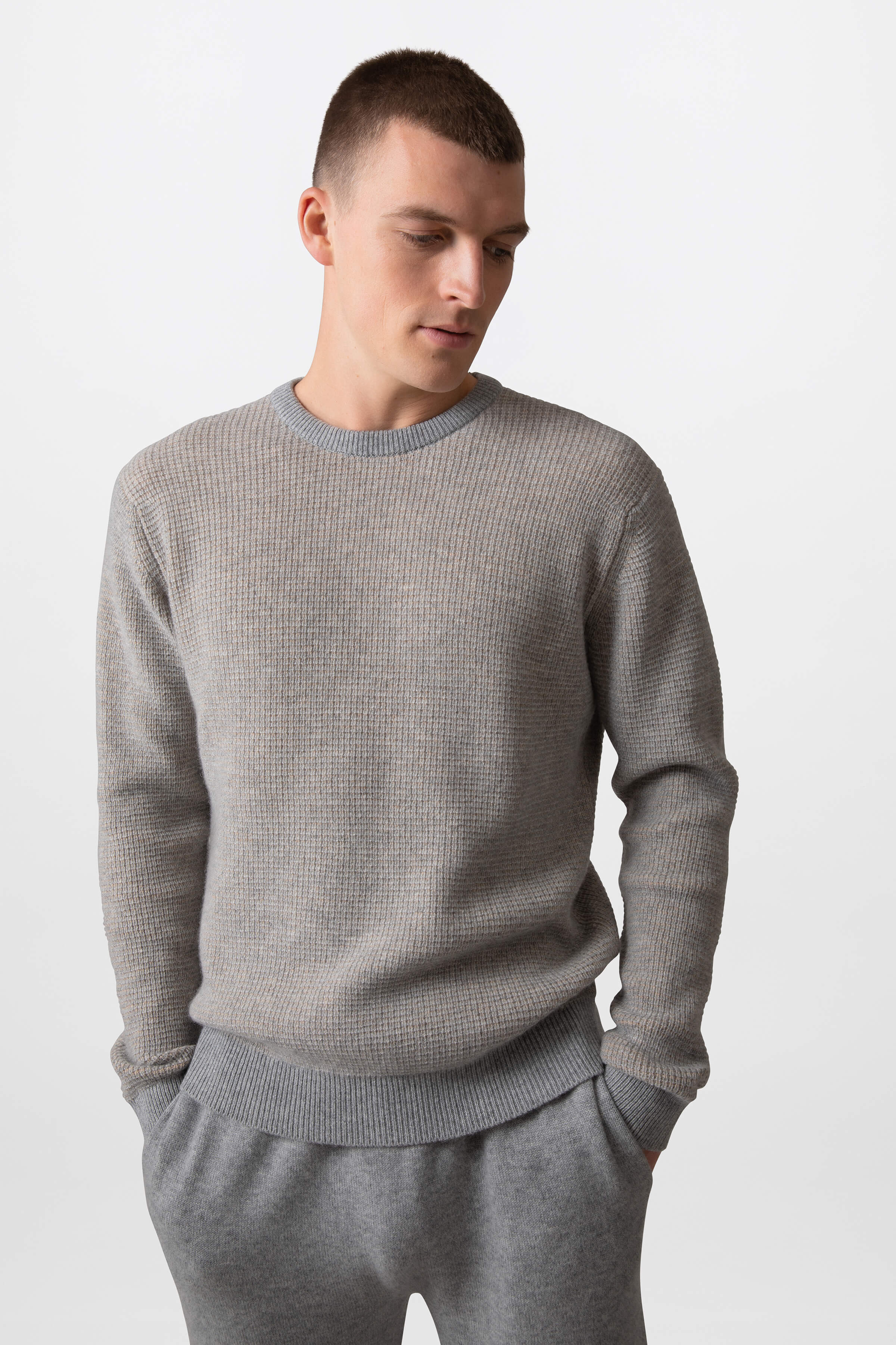 Johnstons of Elgin - Textured Waffle Rib Grey Cashmere Jumper