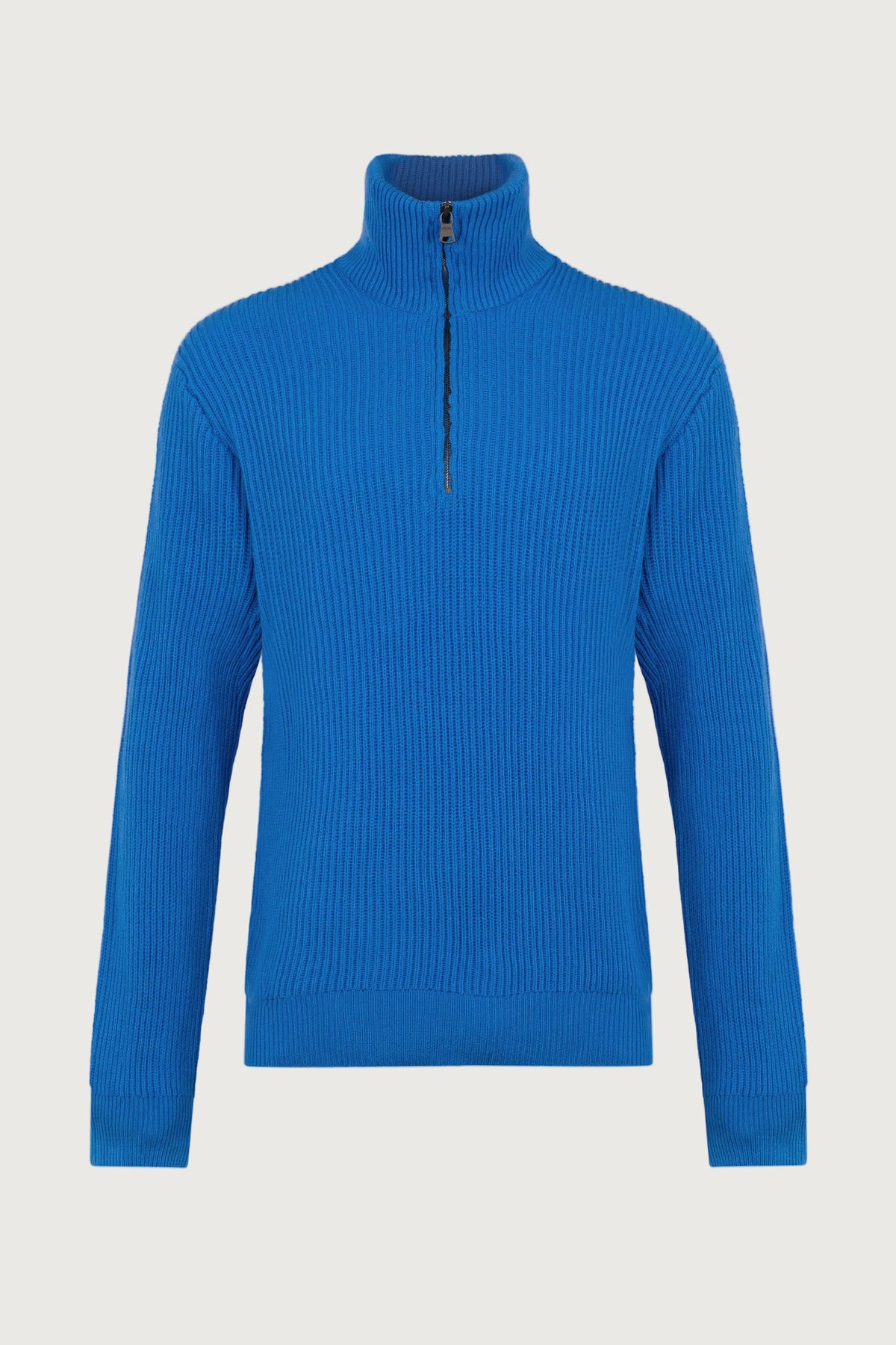 Johnstons of Elgin - Ribbed Cashmere Zip Neck Blue Jumper
