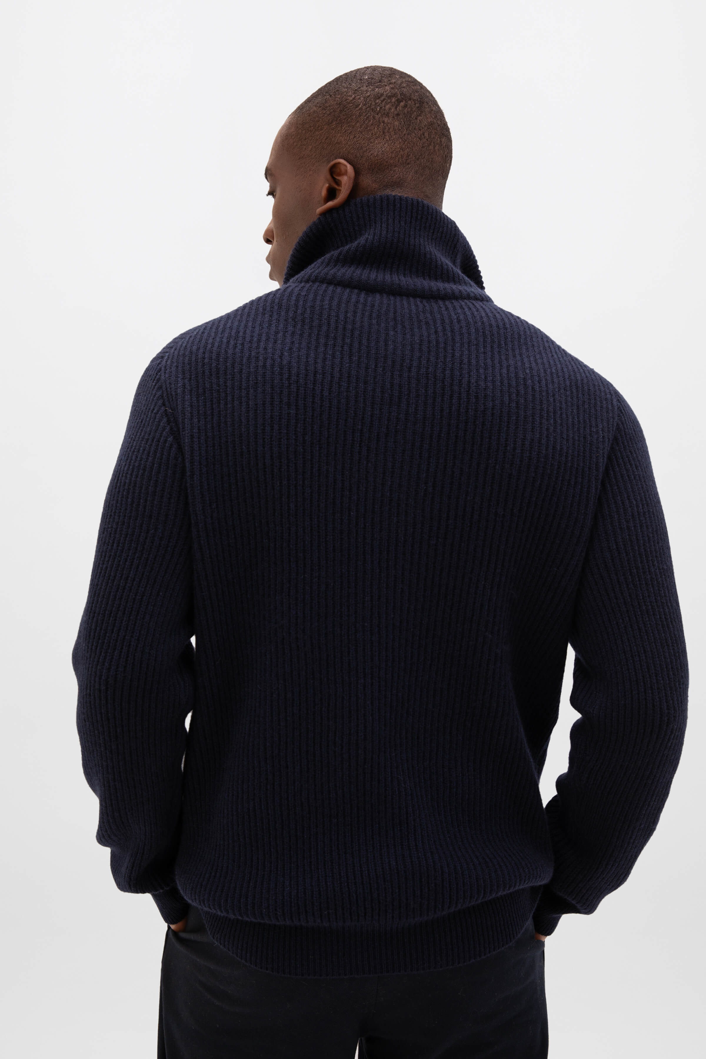 Johnstons of Elgin - Ribbed Cashmere Dark Navy Zip Neck Jumper