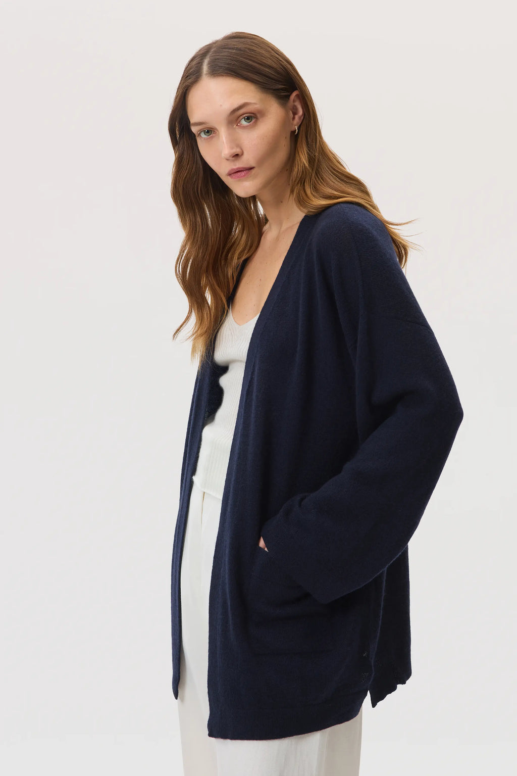 Johnstons of Elgin - Cashmere Kimono Dark Navy Cardigan