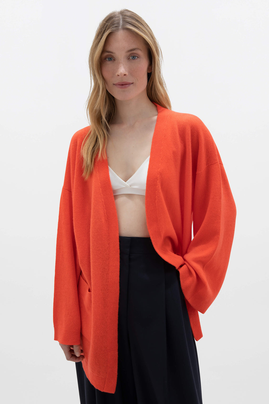 Johnstons of Elgin - Gauzy Cashmere Kimono Orange Cardigan