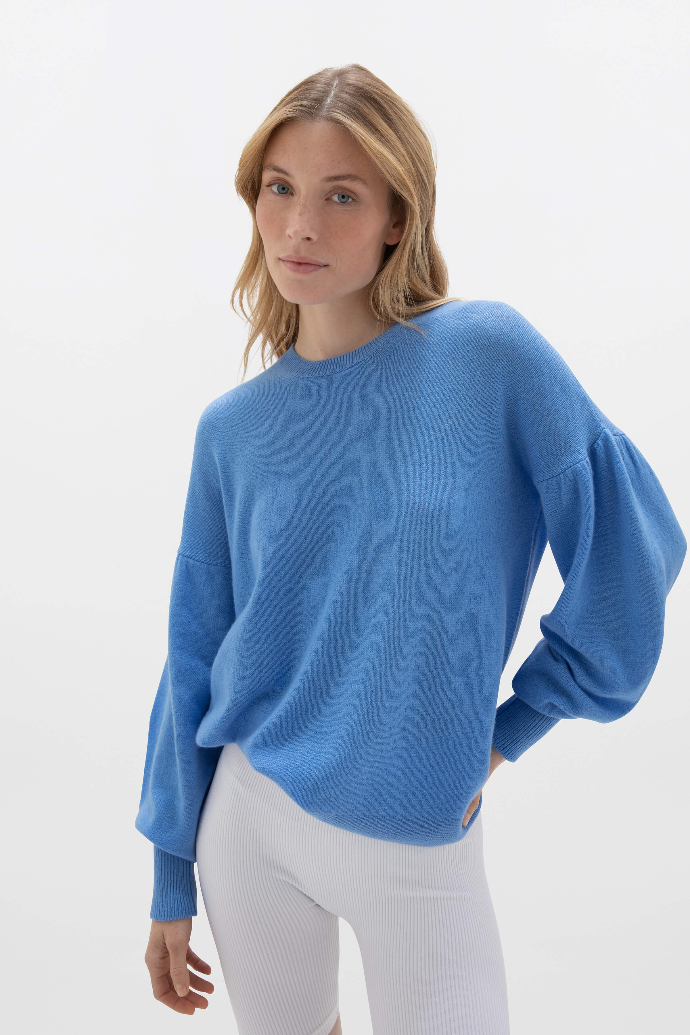 Johnstons of Elgin - Balloon Sleeve Blue Cashmere Jumper