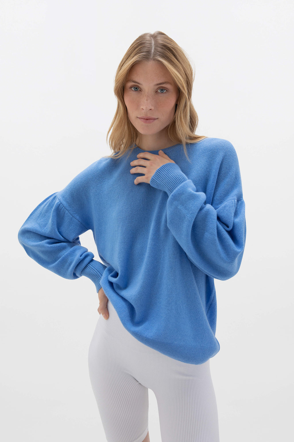 Johnstons of Elgin - Balloon Sleeve Blue Cashmere Jumper