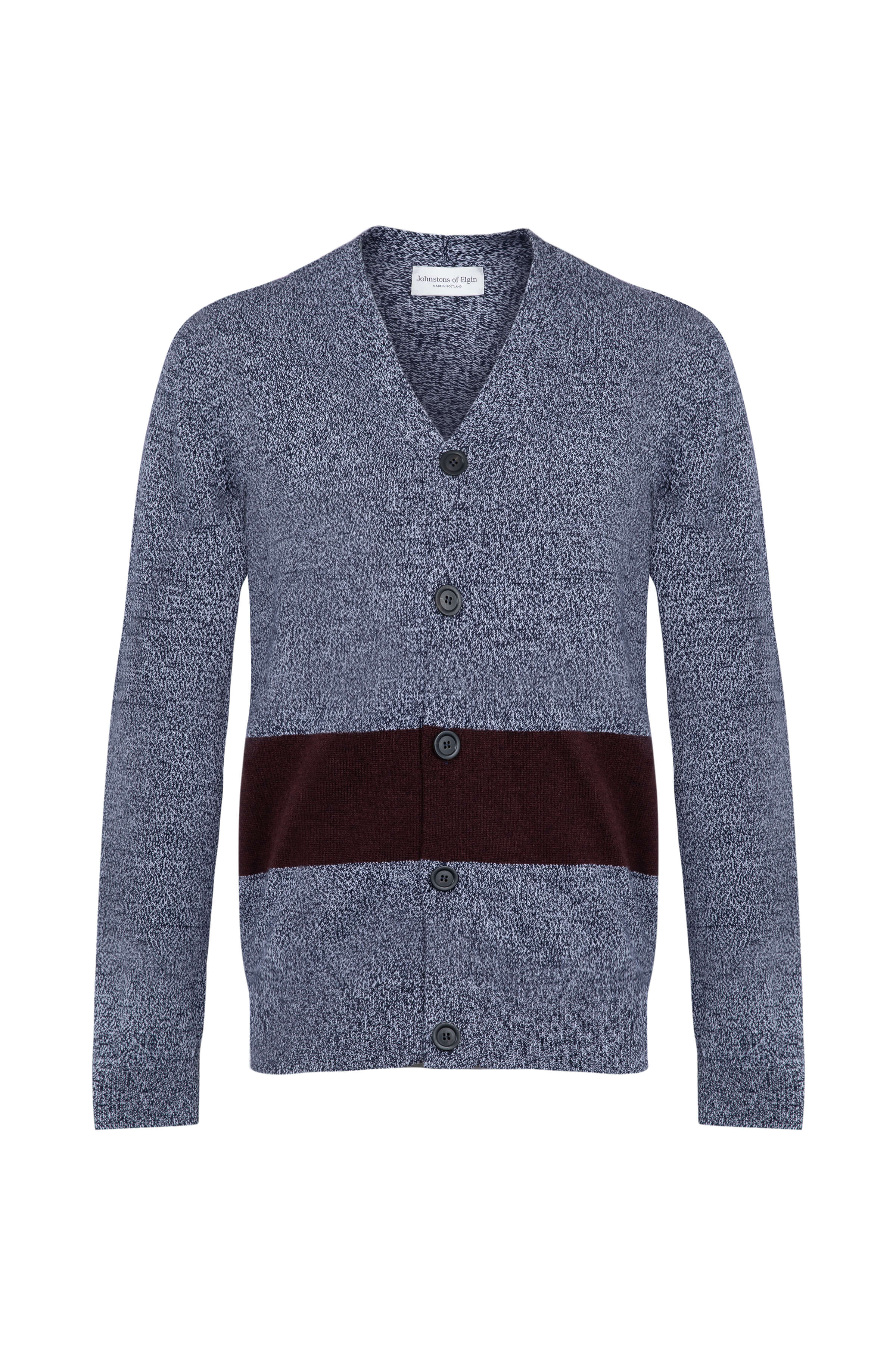 Johnstons of Elgin - Colour Block Blue Cashmere Cardigan