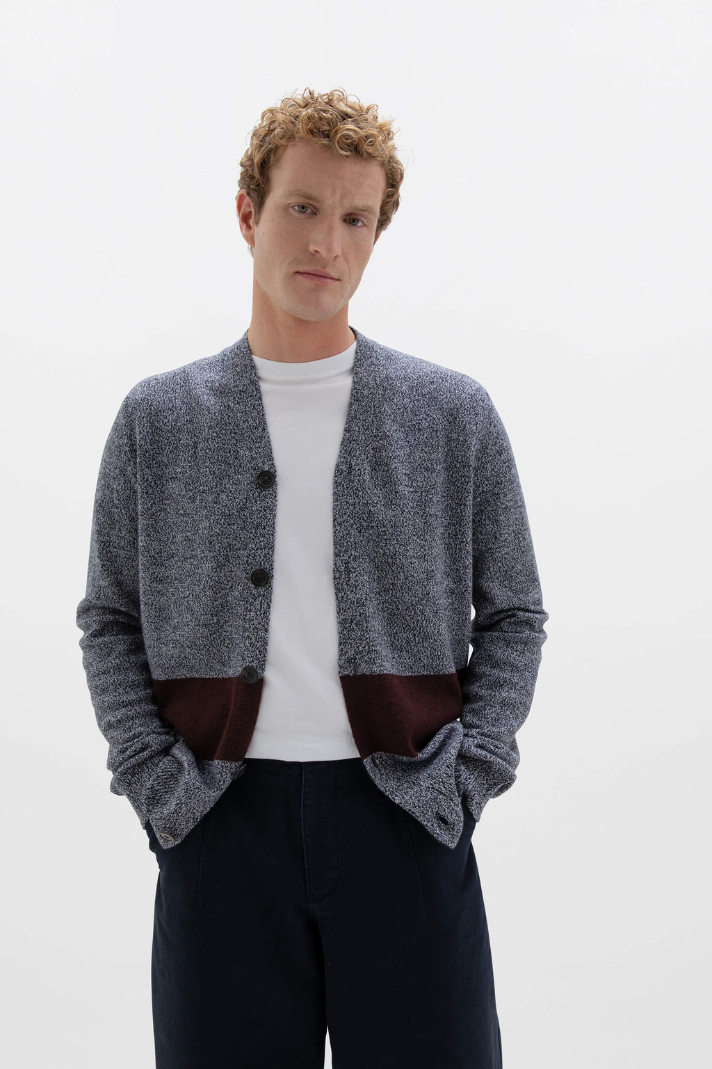 Johnstons of Elgin - Colour Block Blue Cashmere Cardigan