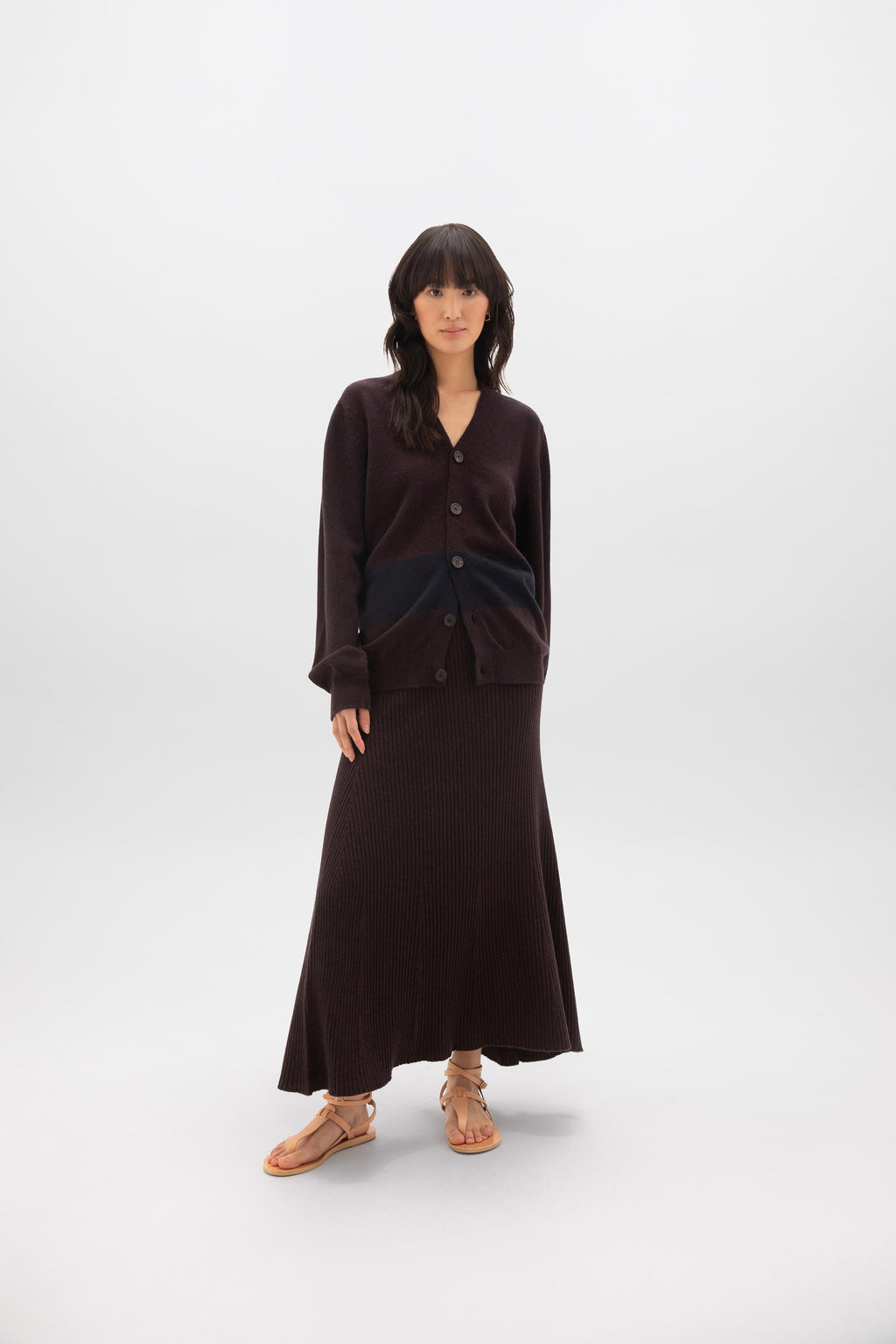 Johnstons of Elgin - Ribbed Marl Dark Brown Cashmere Skirt