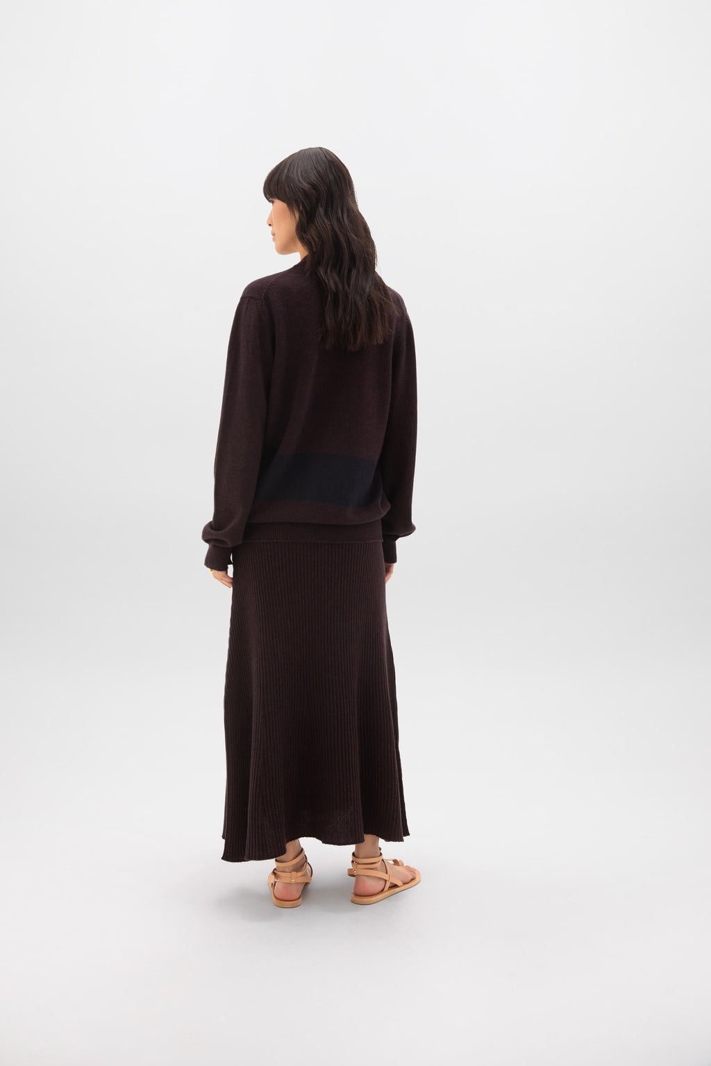 Johnstons of Elgin - Ribbed Marl Dark Brown Cashmere Skirt