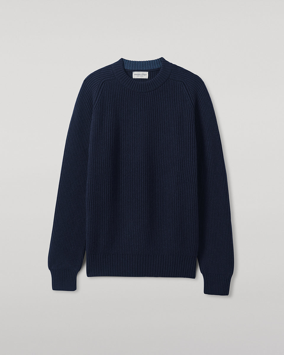 Johnstons of Elgin - Contrast Neck Dark Navy Cashmere Jumper