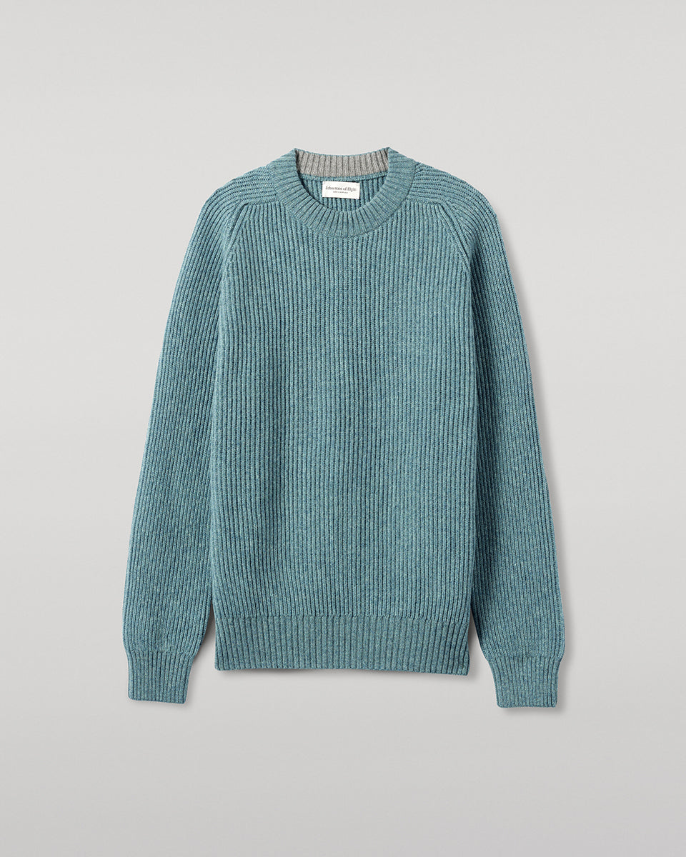 Johnstons of Elgin - Contrast Neck Green Cashmere Jumper