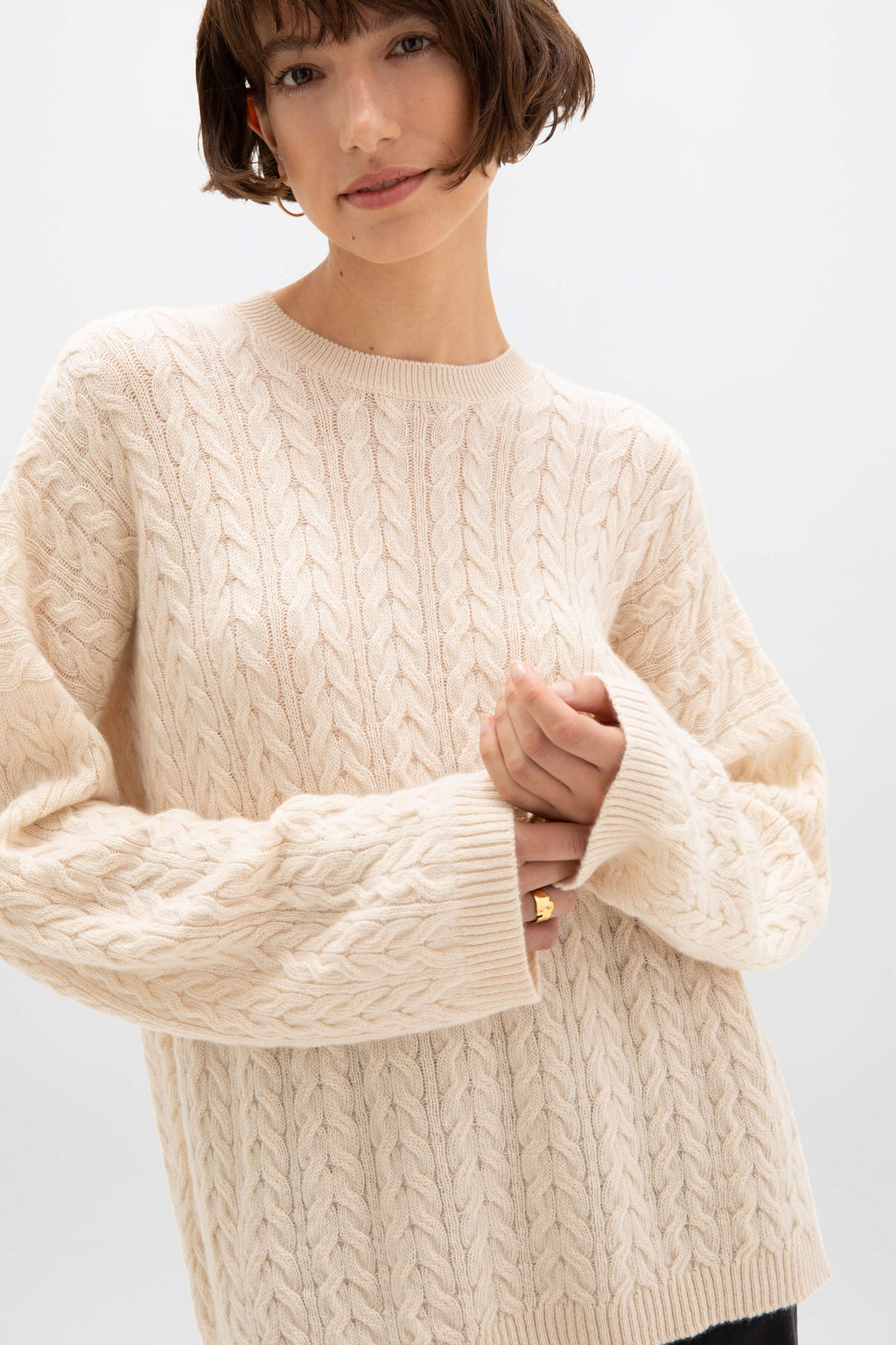 Johnstons of Elgin - Cable Knit Cream Cashmere Jumper
