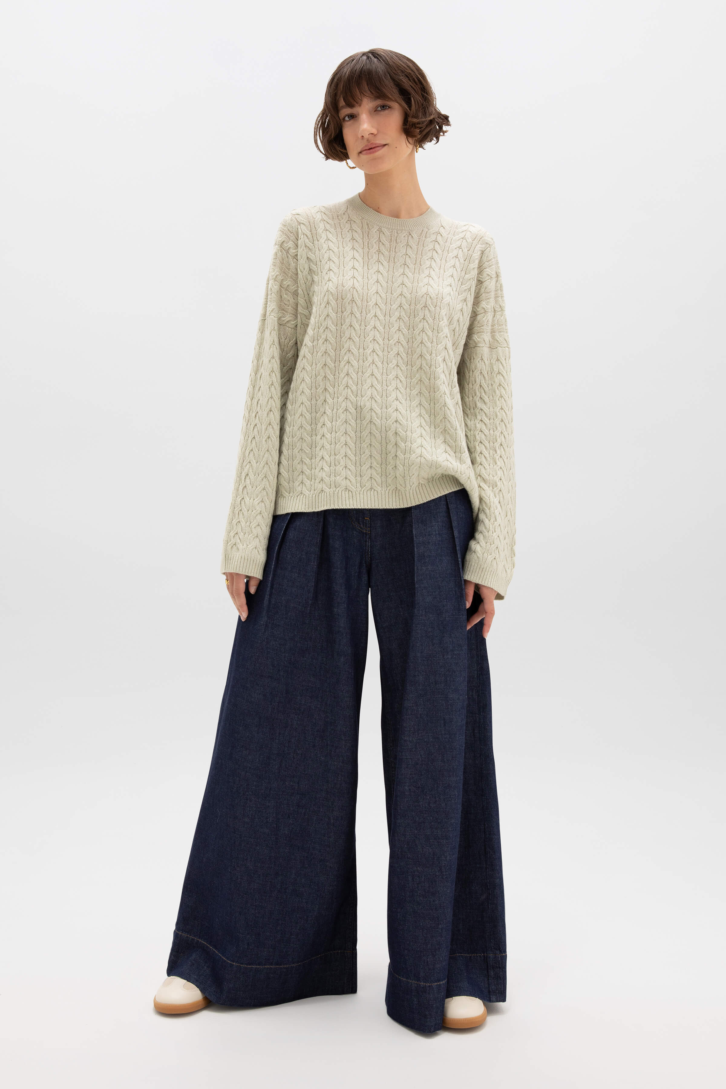 Johnstons of Elgin - Cable Knit Light Green Cashmere Jumper