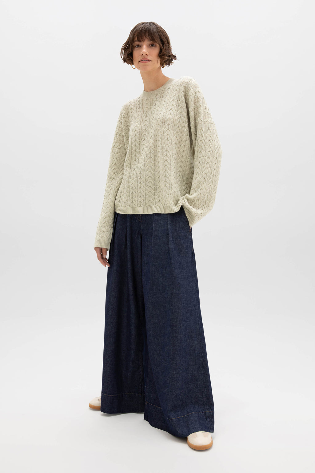 Johnstons of Elgin - Cable Knit Light Green Cashmere Jumper