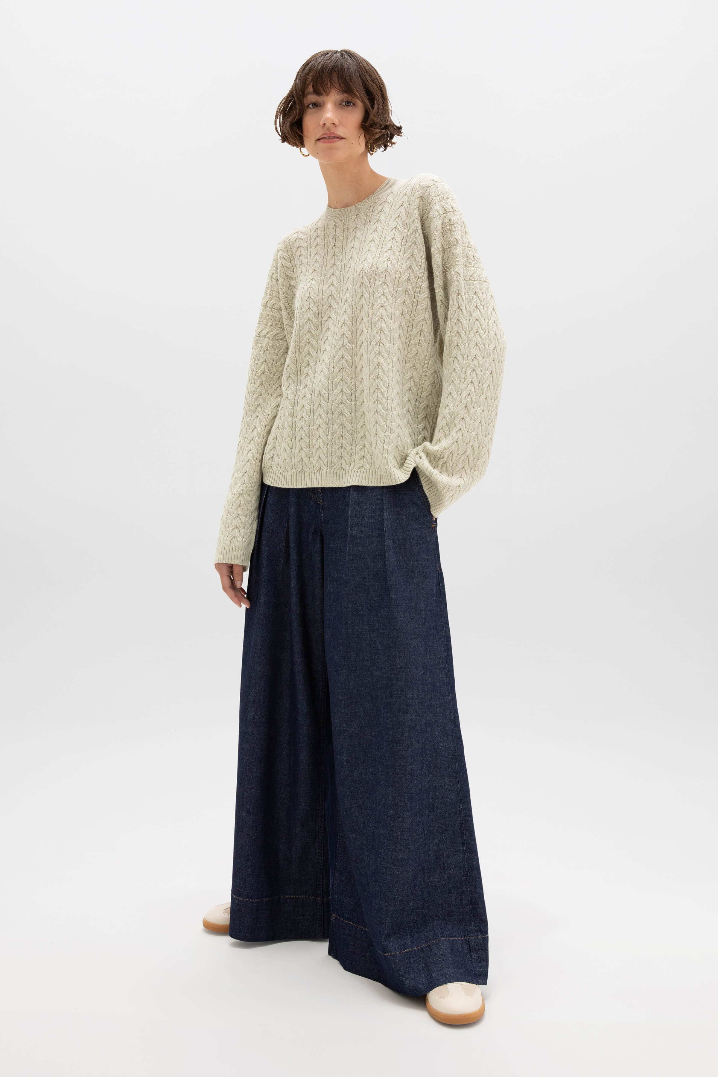 Johnstons of Elgin - Cable Knit Light Green Cashmere Jumper
