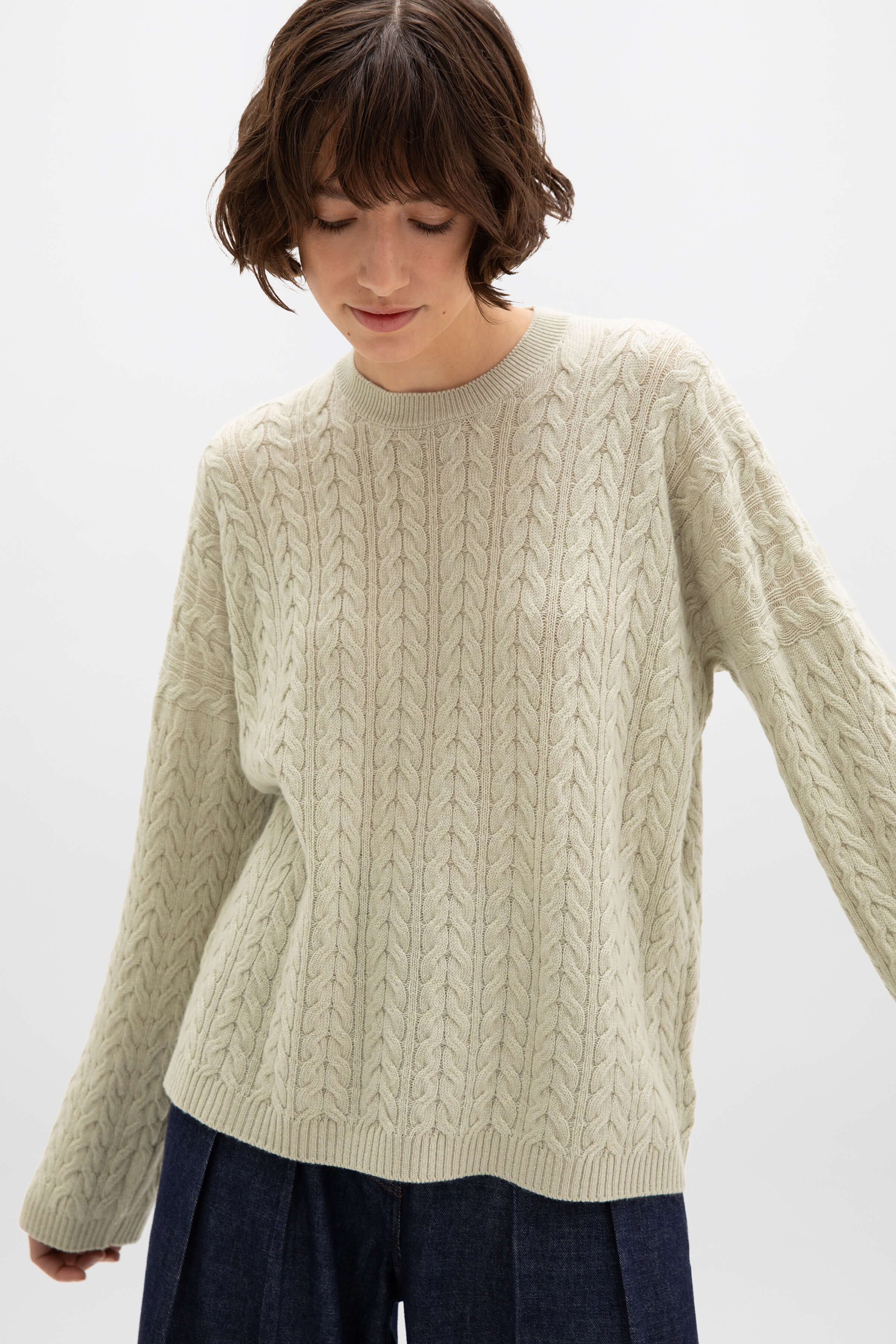 Johnstons of Elgin - Cable Knit Light Green Cashmere Jumper