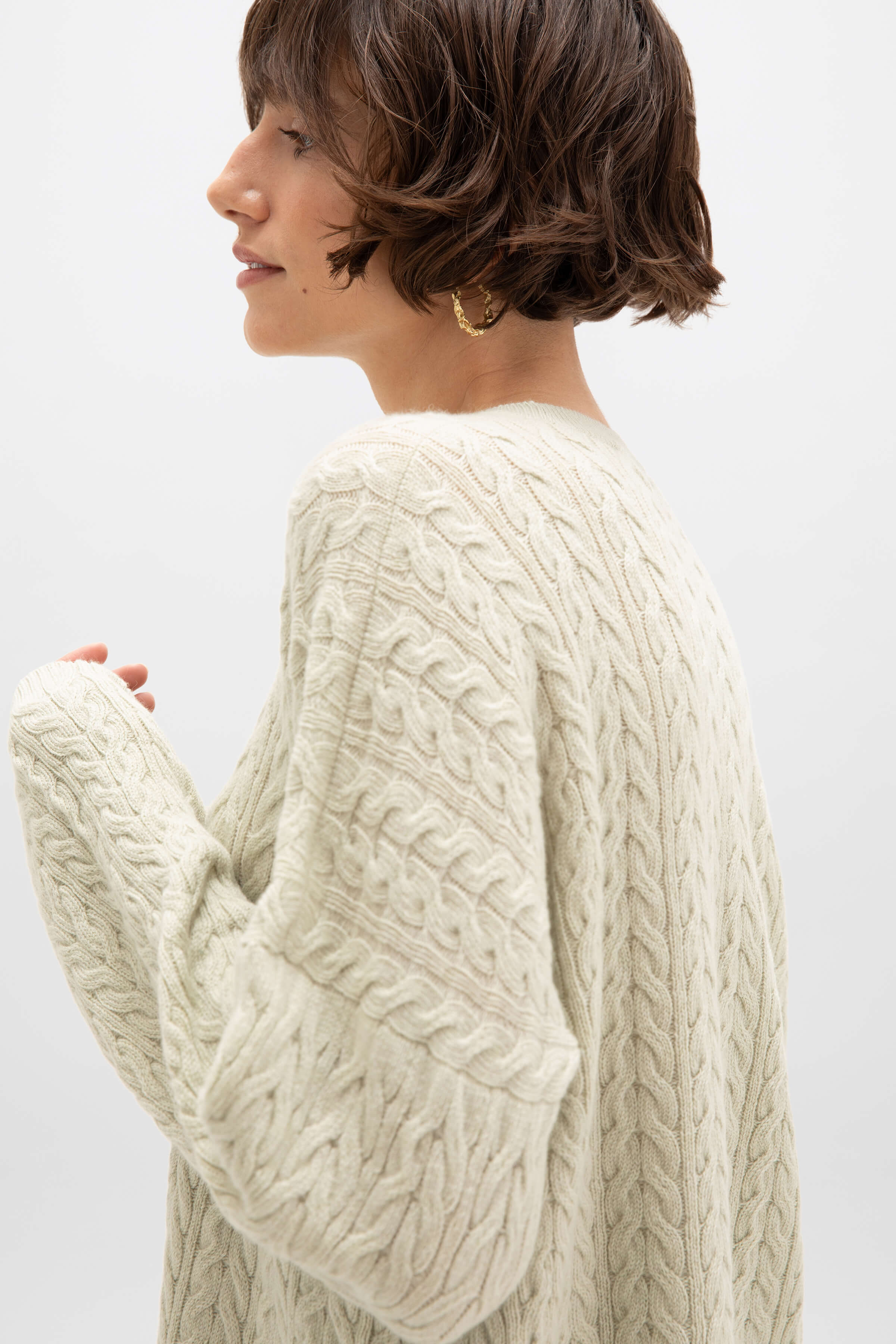 Johnstons of Elgin - Cable Knit Light Green Cashmere Jumper