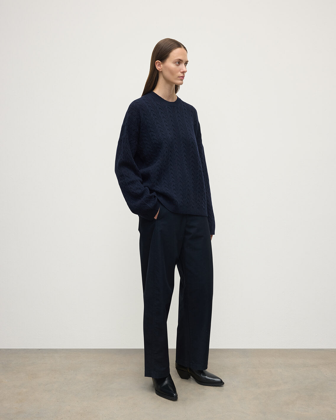 Johnstons of Elgin - Cable Knit Dark Navy Cashmere Jumper