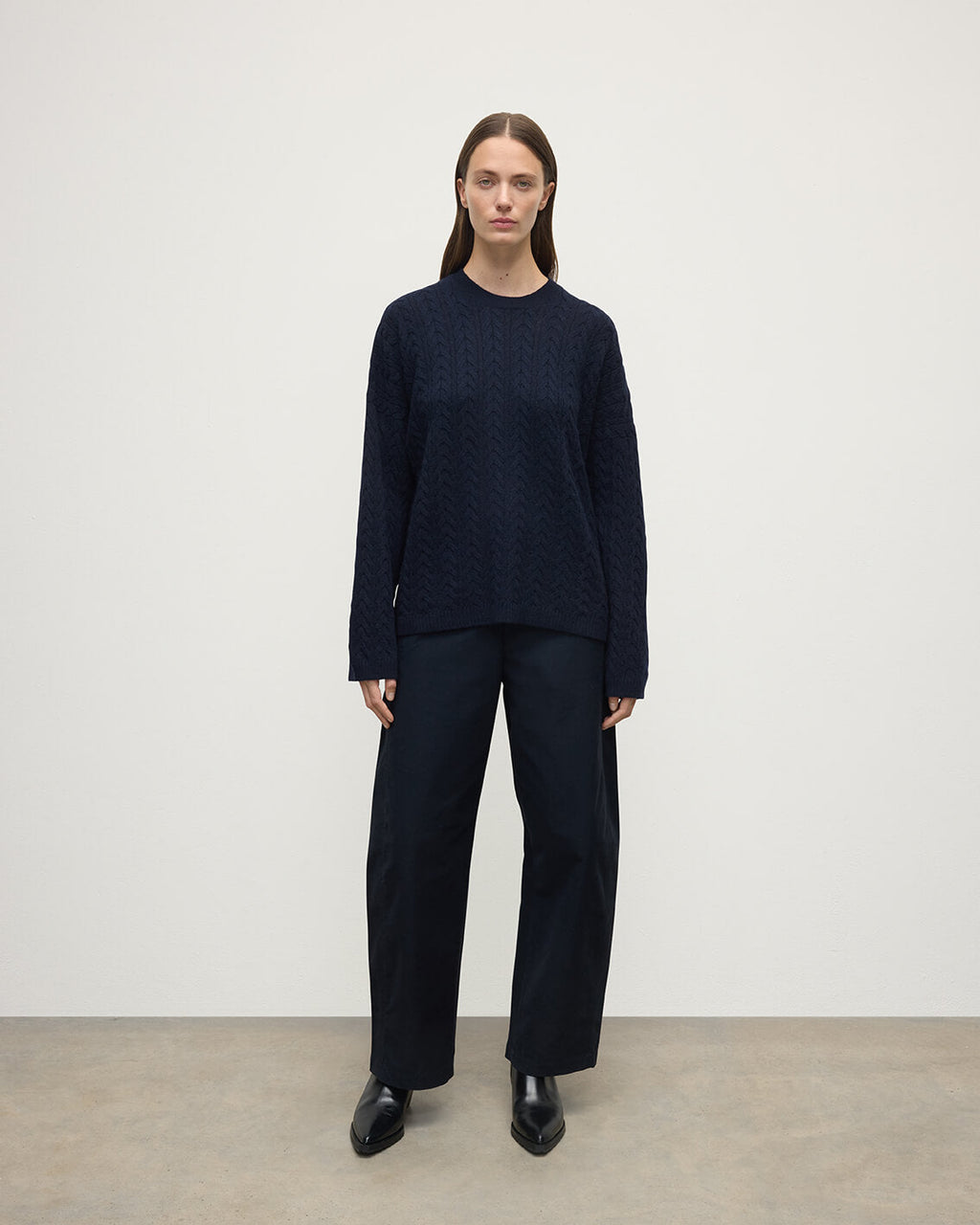 Johnstons of Elgin - Cable Knit Dark Navy Cashmere Jumper