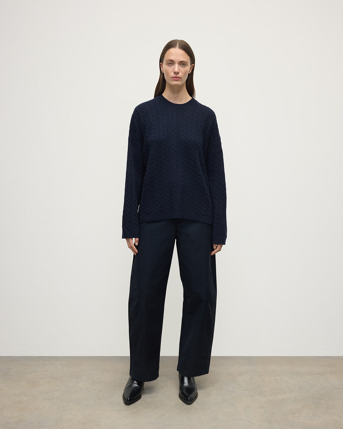 Johnstons of Elgin - Cable Knit Dark Navy Cashmere Jumper