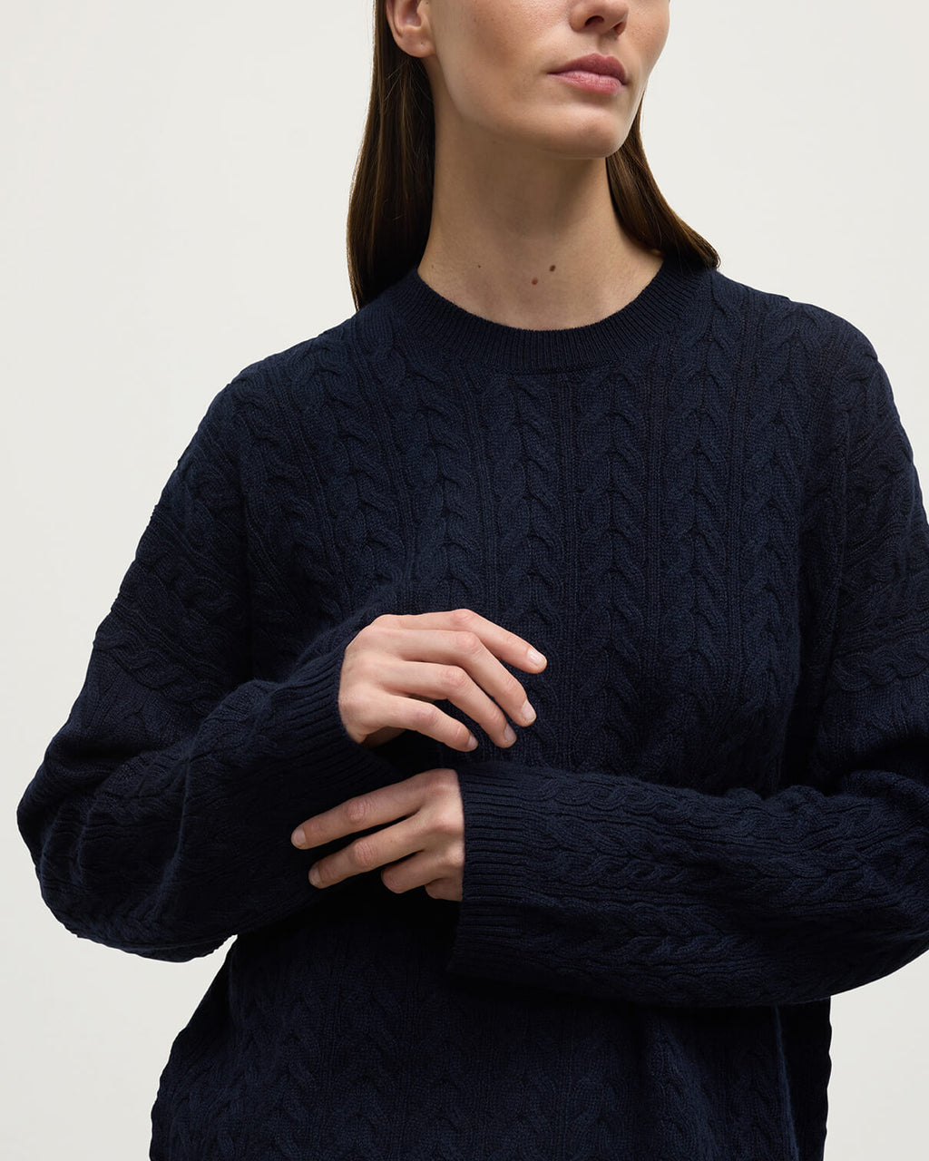 Johnstons of Elgin - Cable Knit Dark Navy Cashmere Jumper