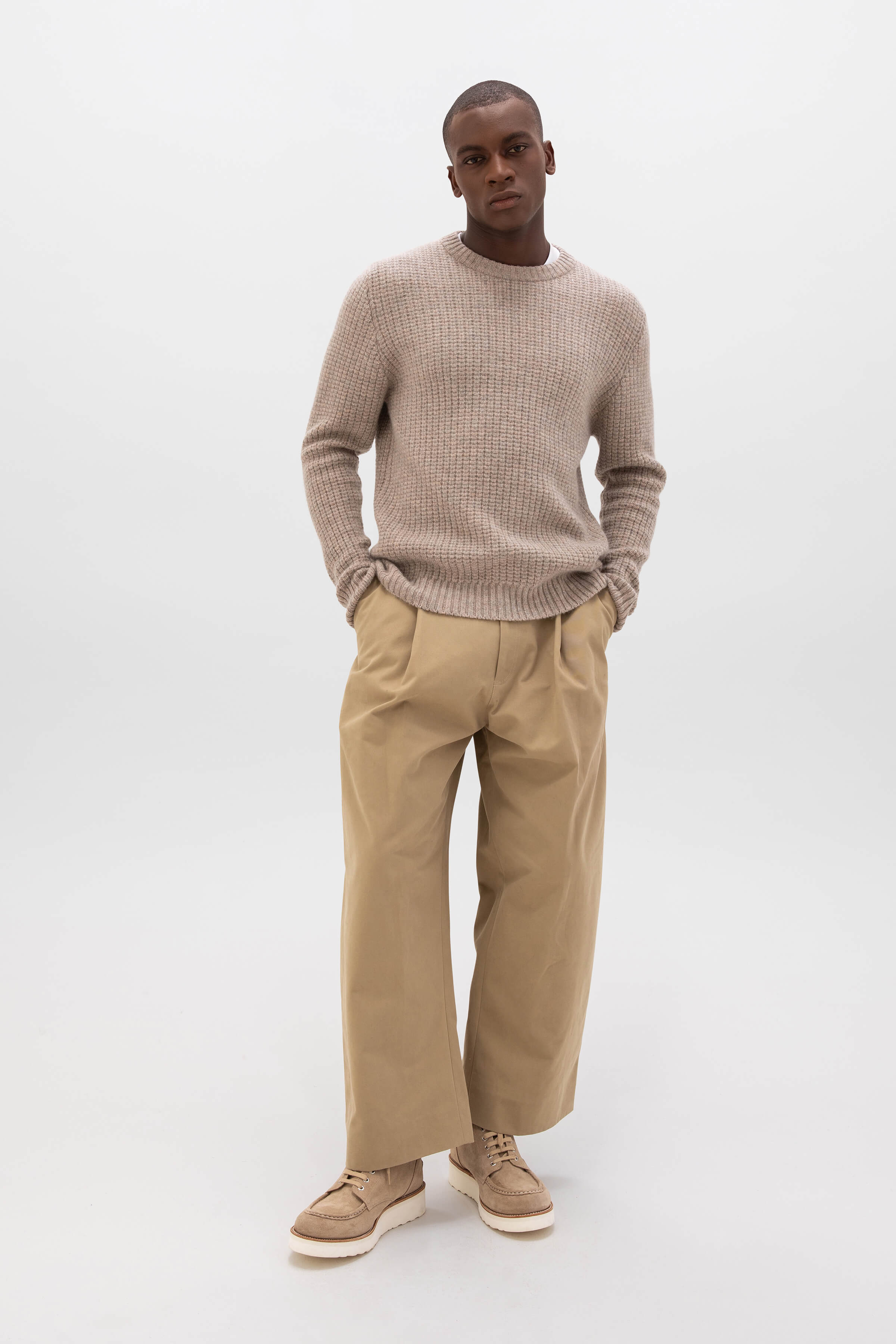 Johnstons of Elgin - Waffle Textured Light Brown Cashmere Jumper