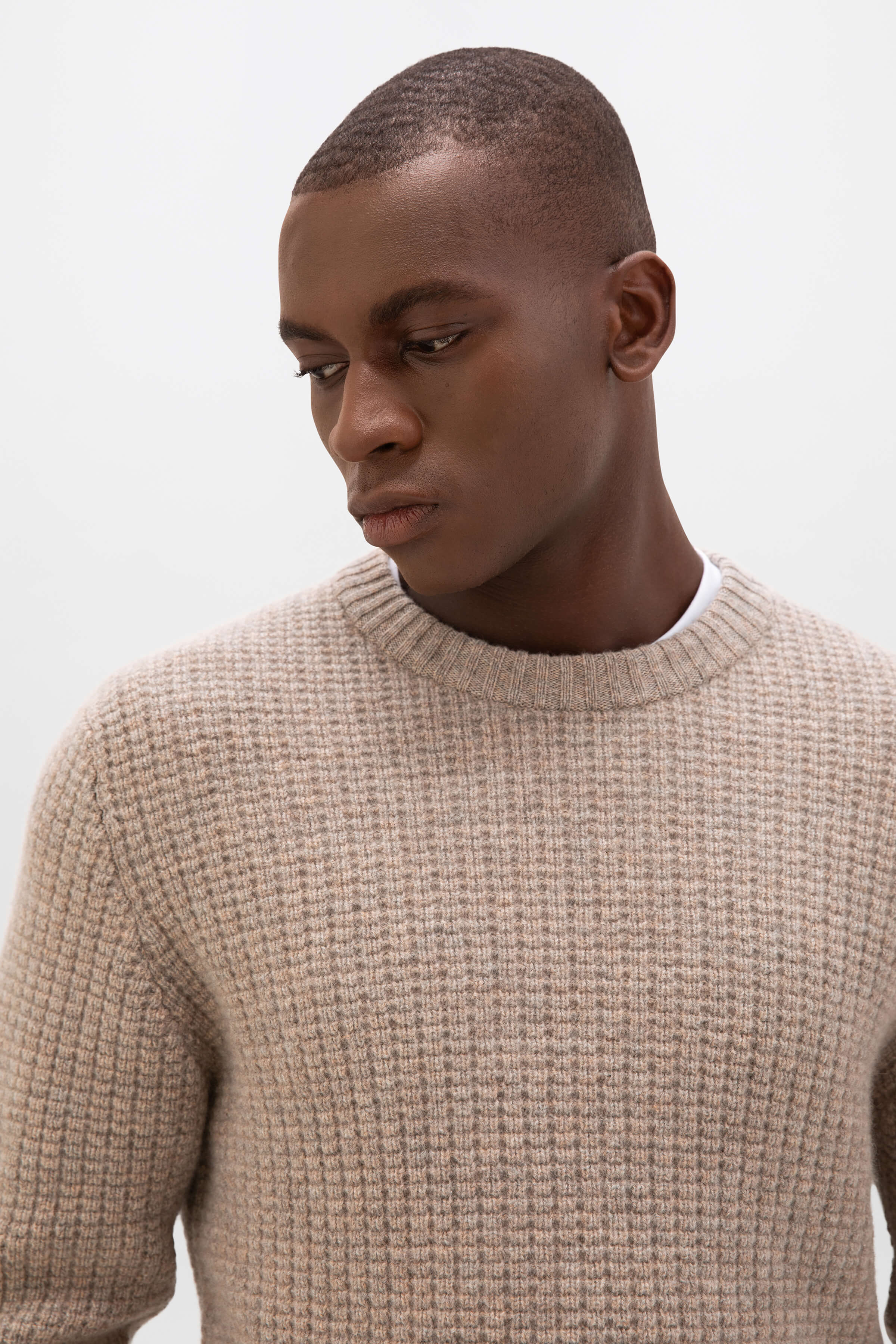 Johnstons of Elgin - Waffle Textured Light Brown Cashmere Jumper