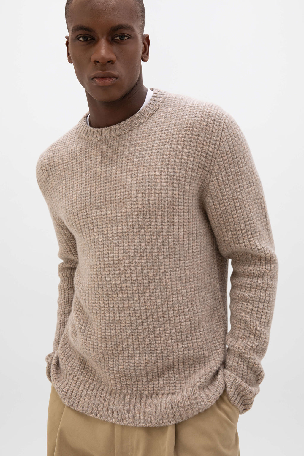 Johnstons of Elgin - Waffle Textured Light Brown Cashmere Jumper