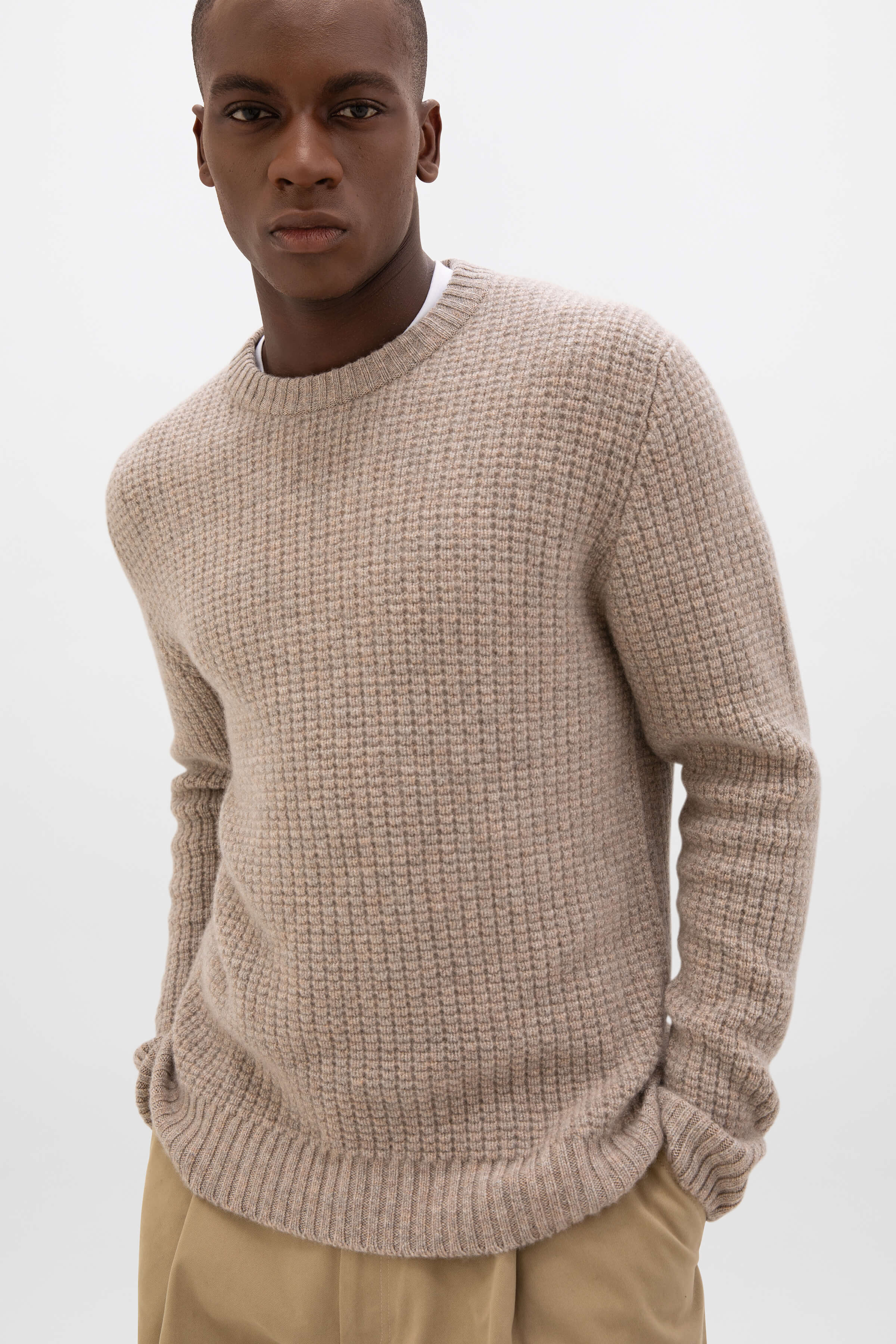 Johnstons of Elgin - Waffle Textured Light Brown Cashmere Jumper