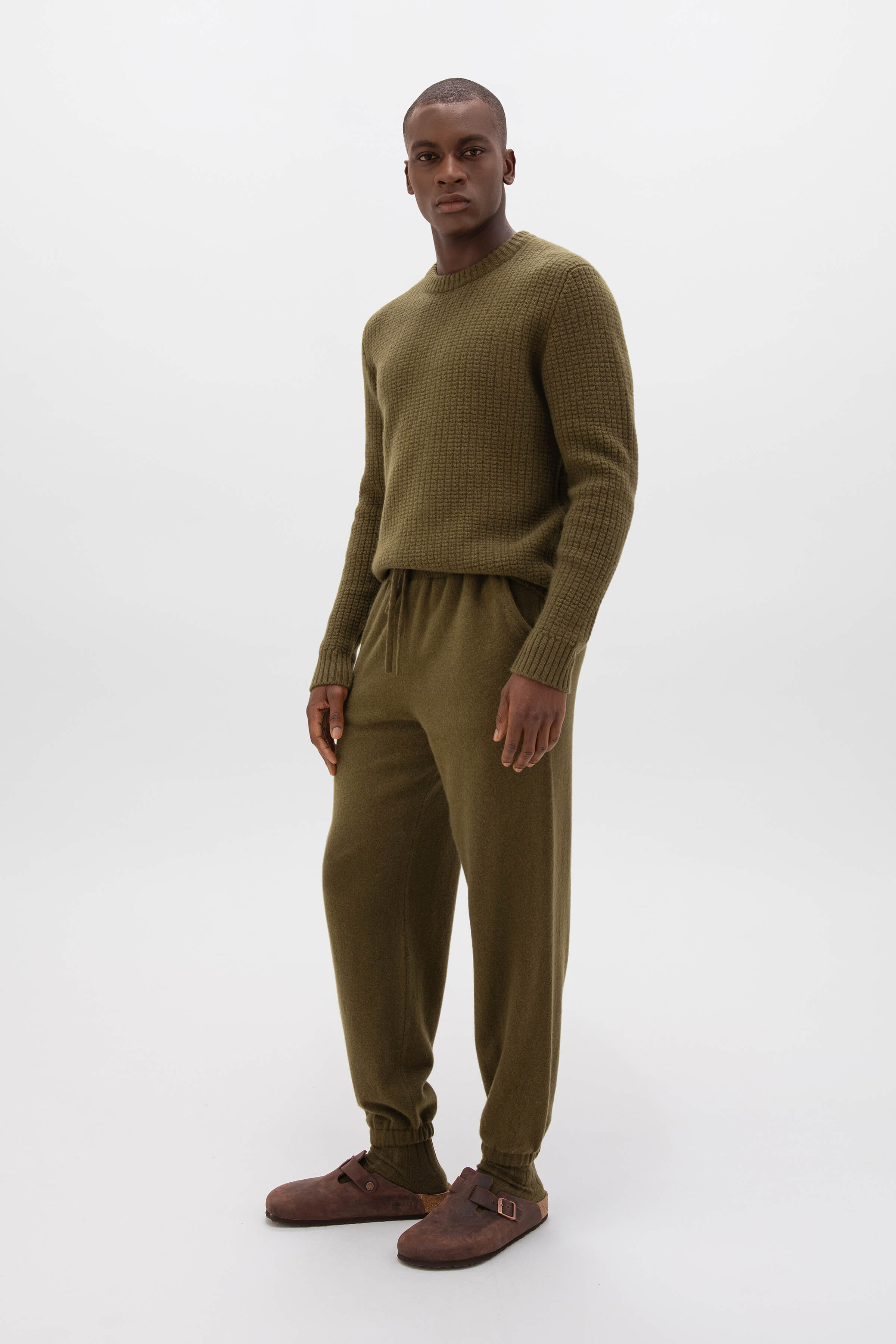 Johnstons of Elgin - Waffle Textured Olive Green Cashmere Jumper