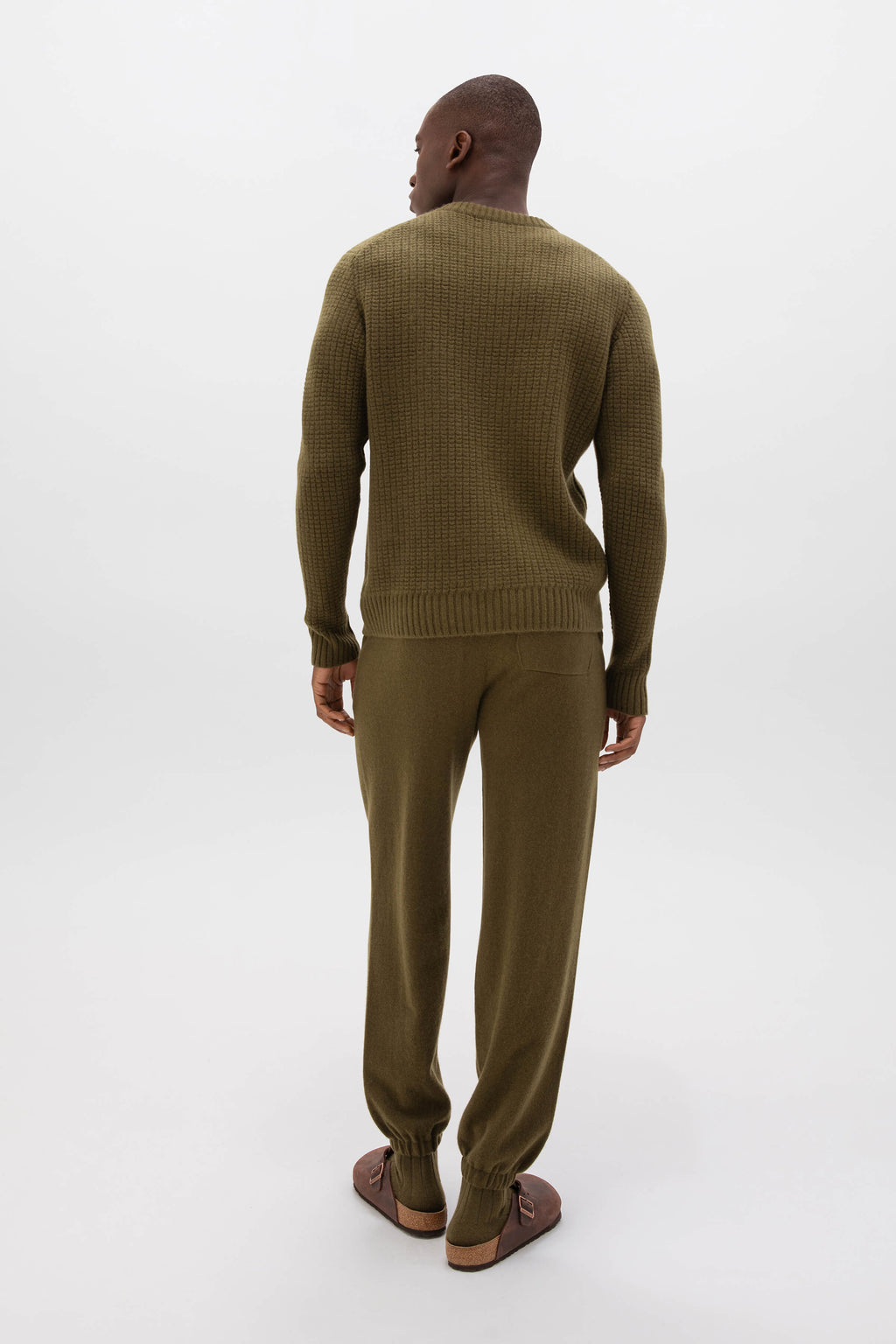 Johnstons of Elgin - Waffle Textured Olive Green Cashmere Jumper