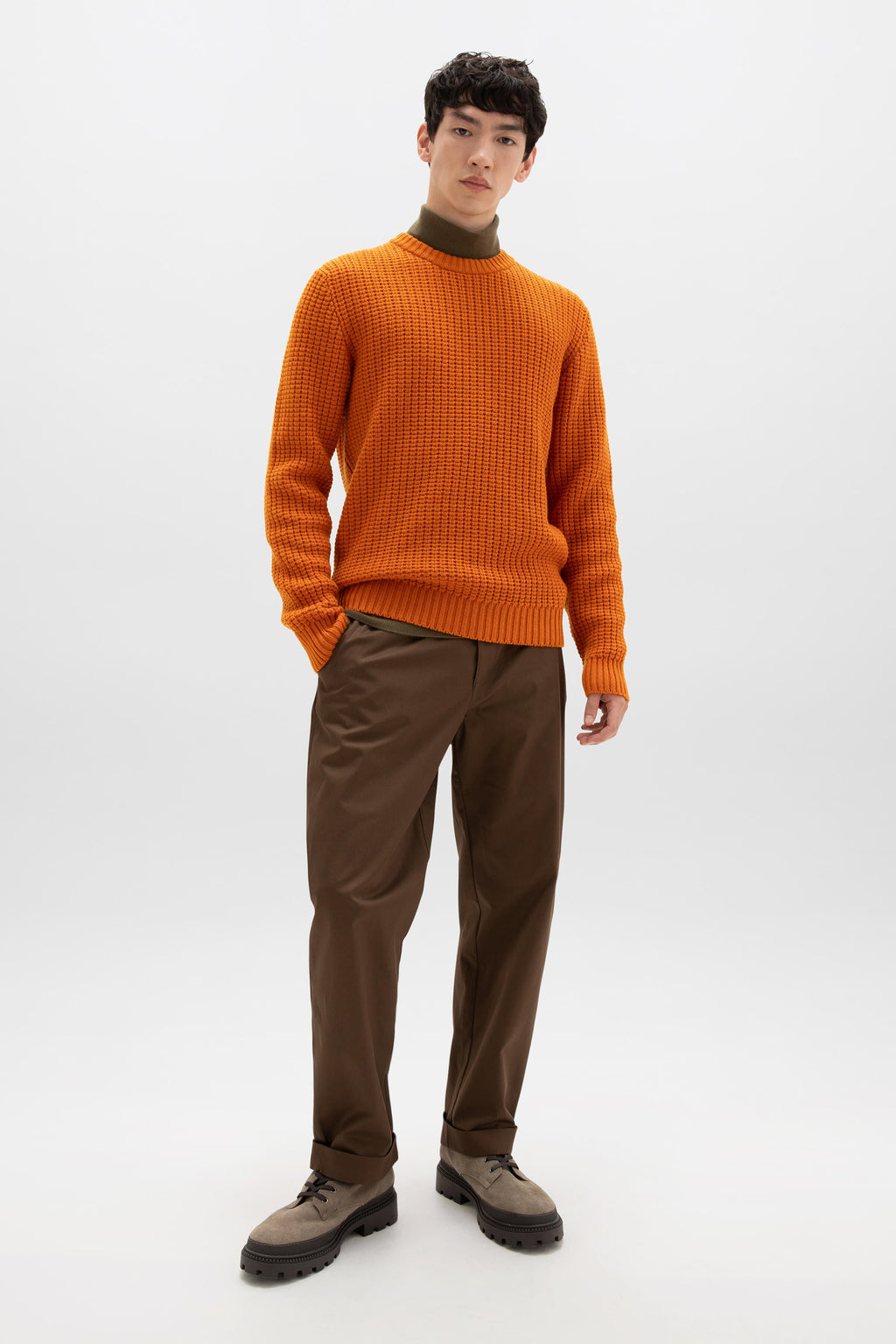 Johnstons of Elgin - Waffle Textured Orange Cashmere Jumper