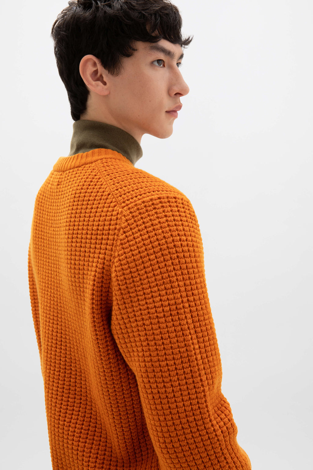 Johnstons of Elgin - Waffle Textured Orange Cashmere Jumper