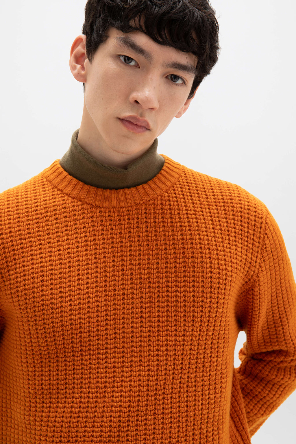 Johnstons of Elgin - Waffle Textured Orange Cashmere Jumper