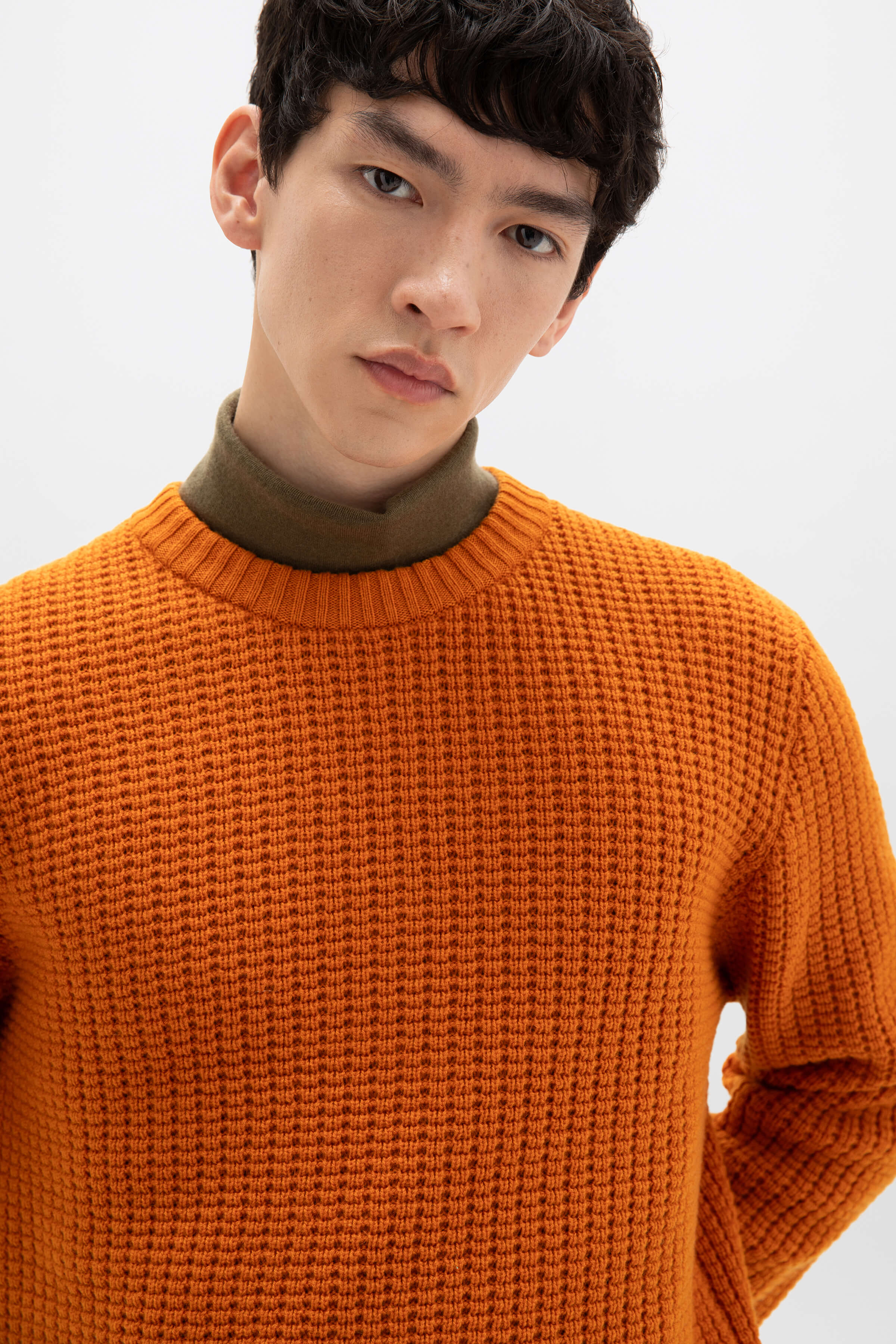 Johnstons of Elgin - Waffle Textured Orange Cashmere Jumper