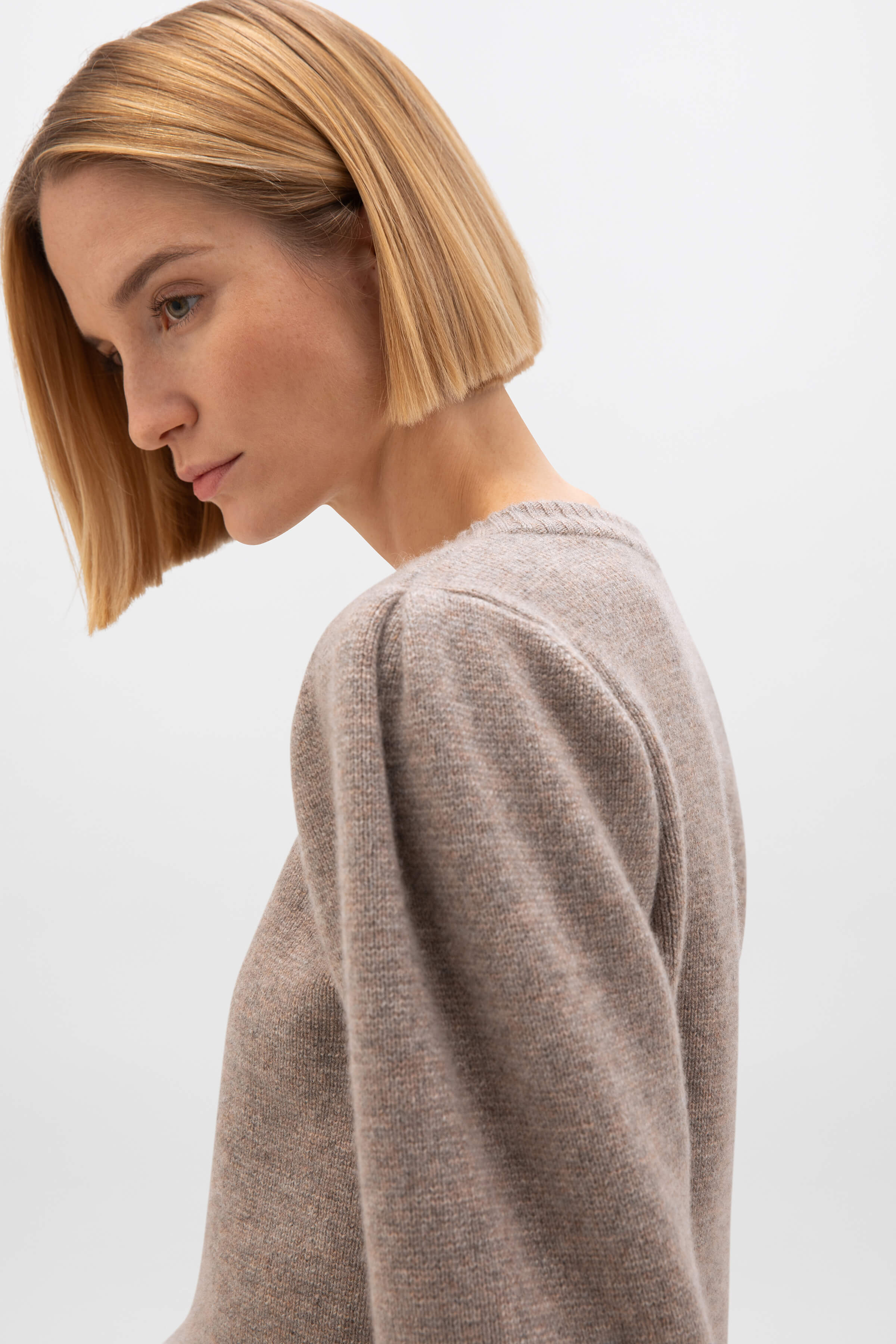 Johnstons of Elgin - Puff Sleeve Light Brown Cashmere Jumper