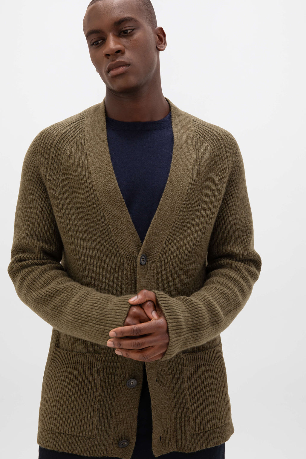 Johnstons of Elgin - Relaxed Olive Green Cashmere Cardigan