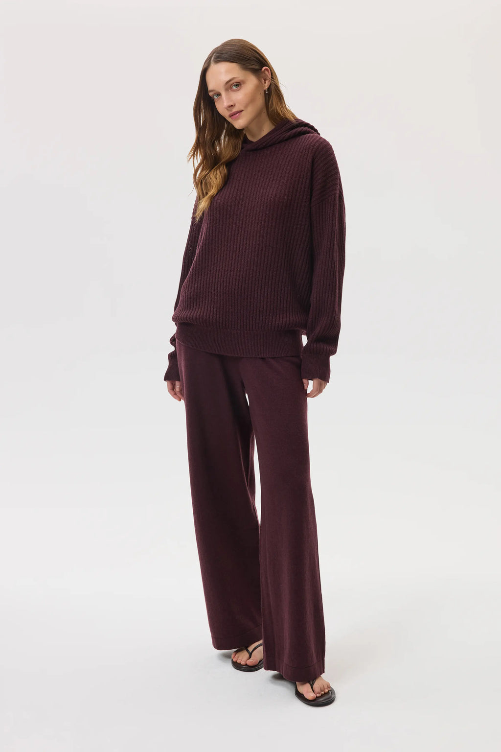 Johnstons of Elgin - Mesh Rib Deep Red Cashmere Hoodie