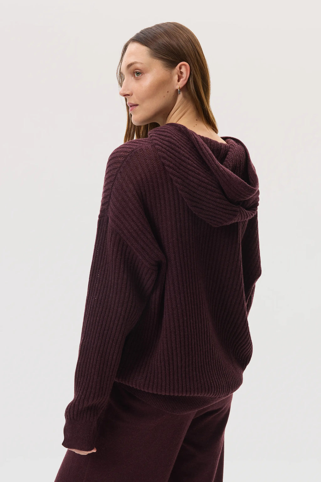 Johnstons of Elgin - Mesh Rib Deep Red Cashmere Hoodie