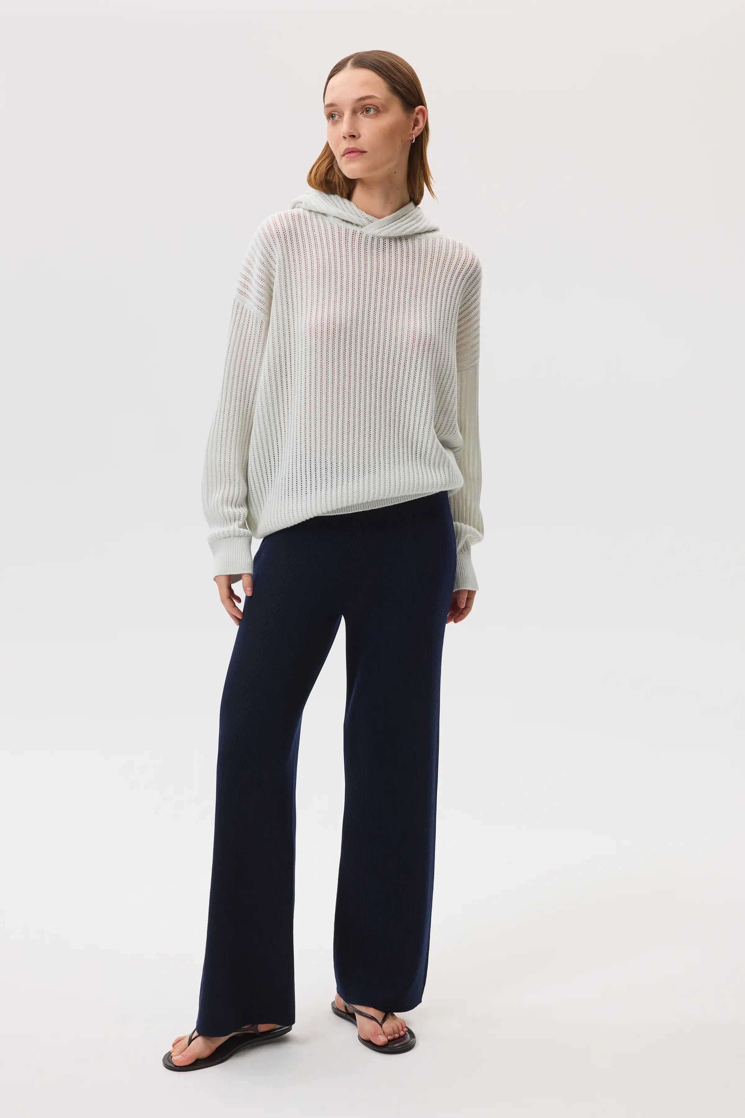 Johnstons of Elgin - Mesh Rib Cashmere White Hoodie