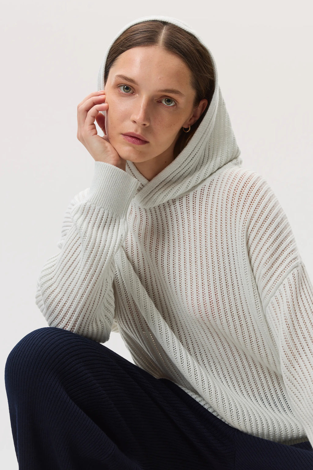 Johnstons of Elgin - Mesh Rib Cashmere White Hoodie