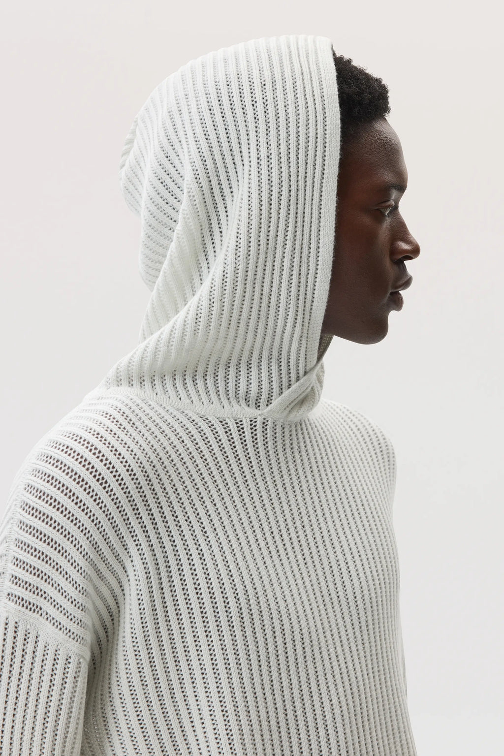 Johnstons of Elgin - Mesh Rib Cashmere White Hoodie