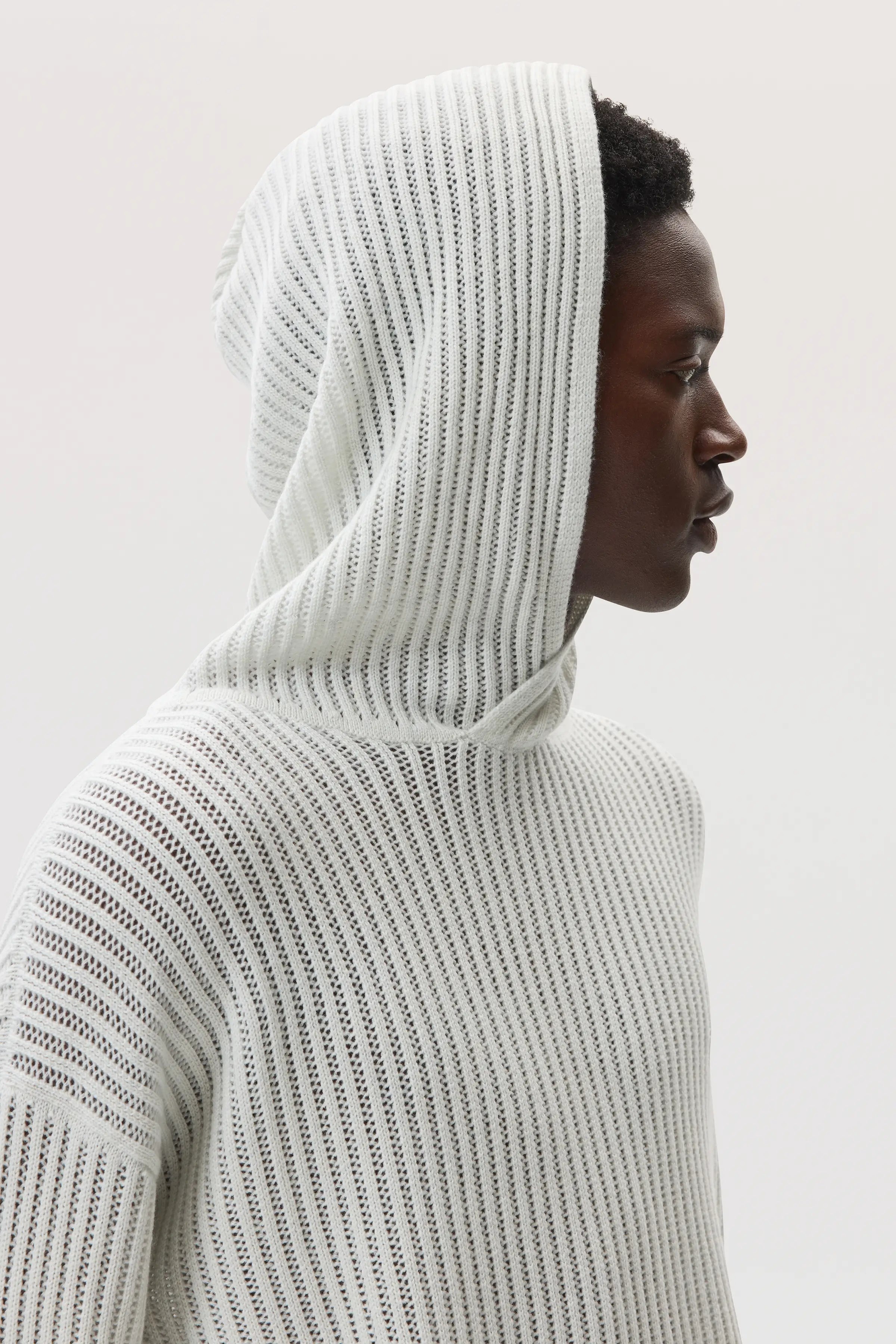 Johnstons of Elgin - Mesh Rib Cashmere White Hoodie