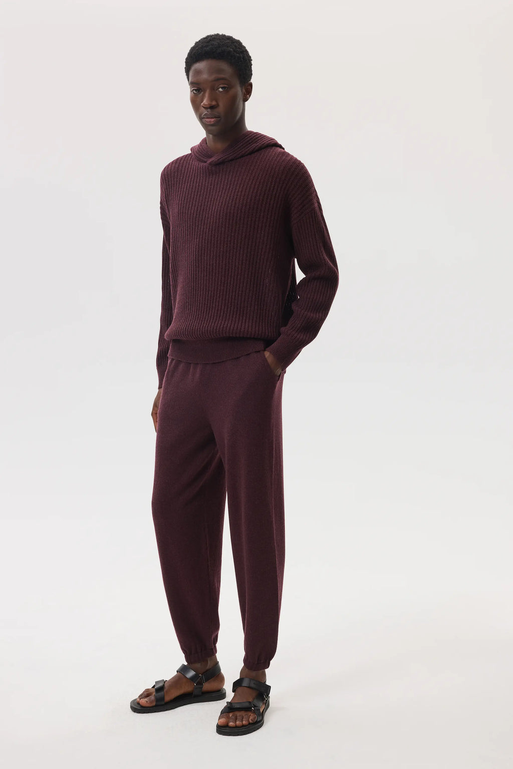 Johnstons of Elgin - Mesh Rib Deep Red Cashmere Hoodie