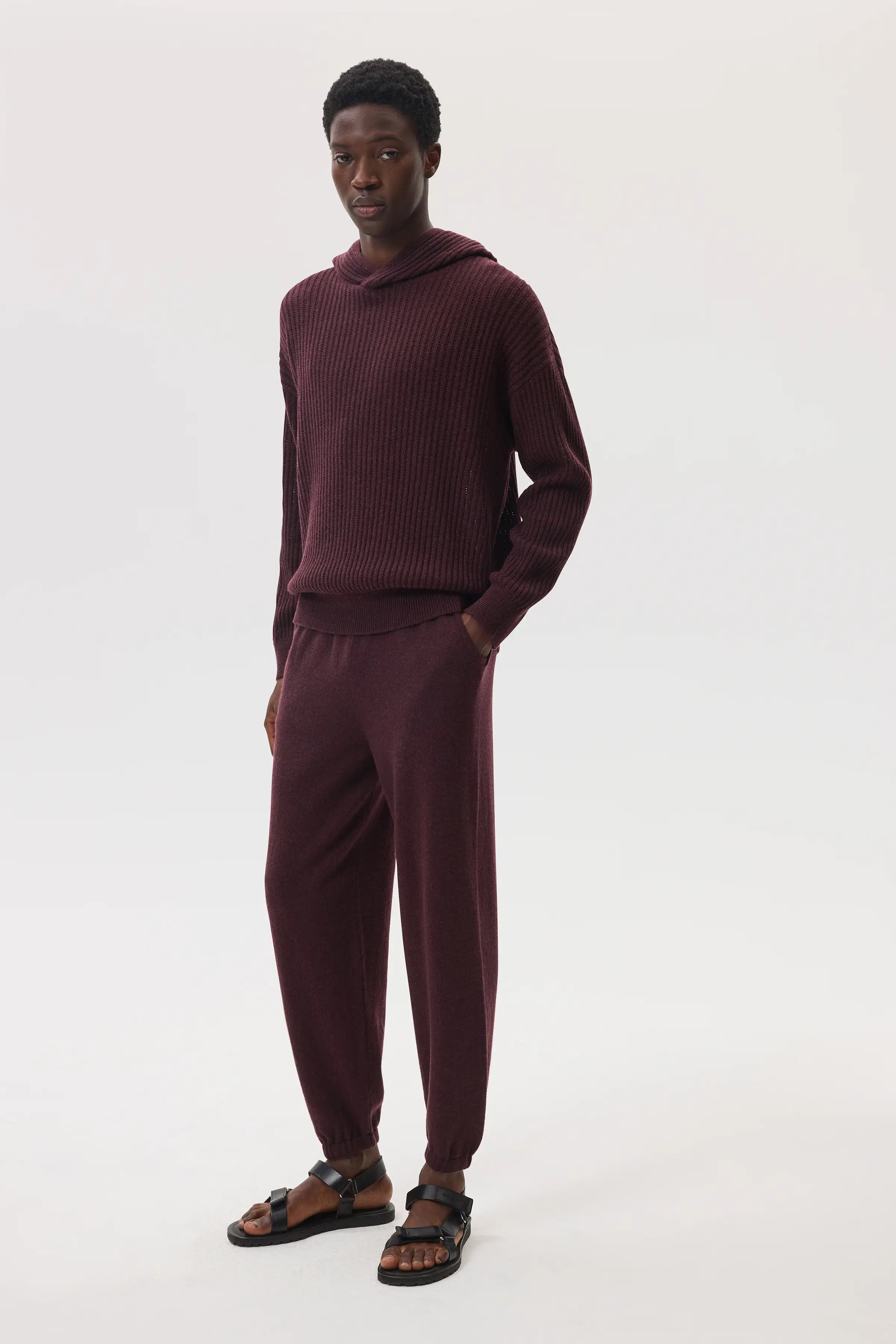 Johnstons of Elgin - Mesh Rib Deep Red Cashmere Hoodie