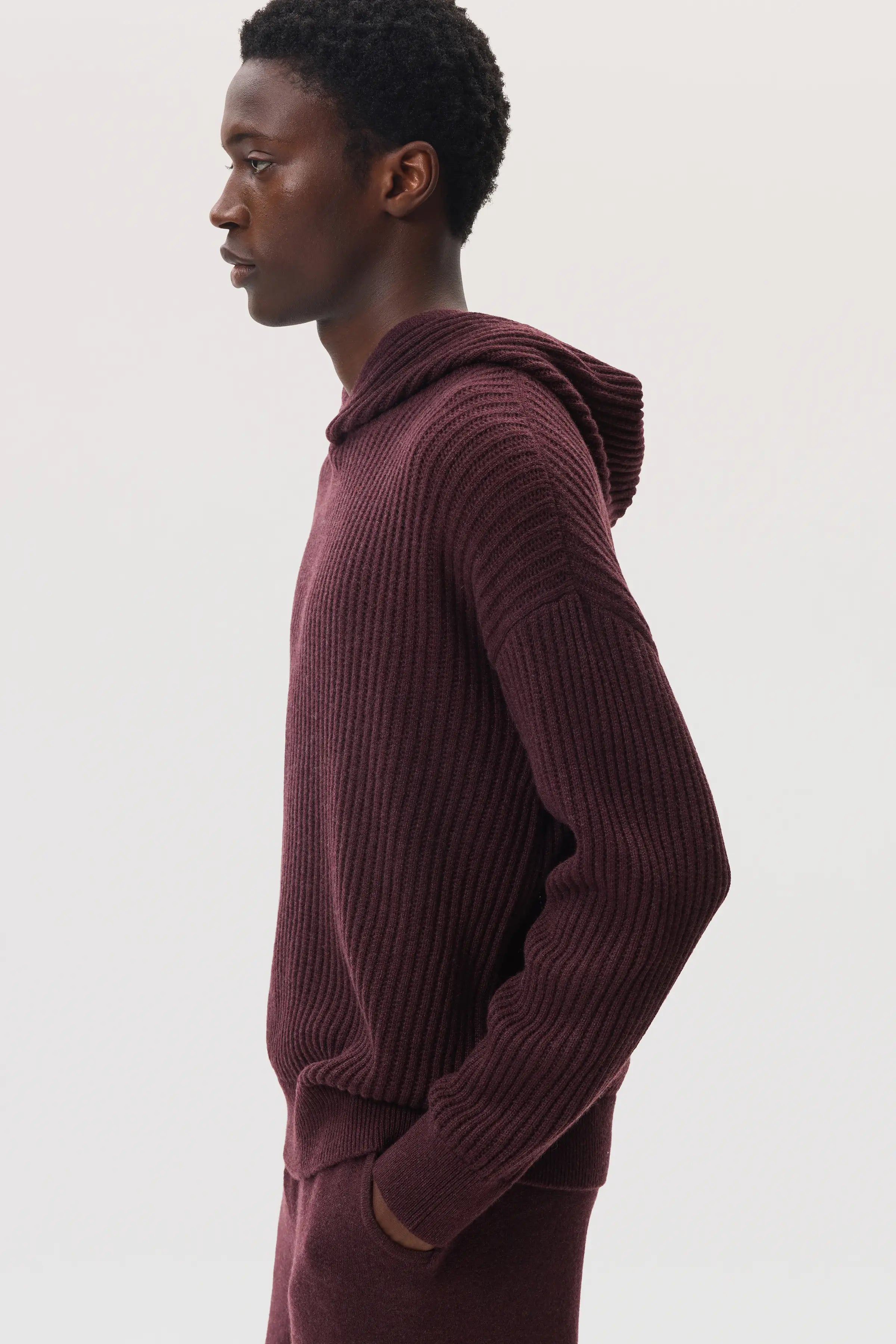 Johnstons of Elgin - Mesh Rib Deep Red Cashmere Hoodie