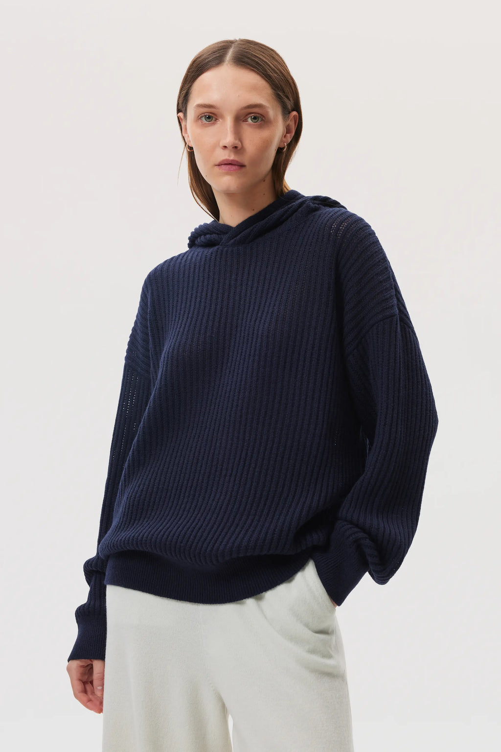 Johnstons of Elgin - Mesh Rib Cashmere Dark Navy Hoodie