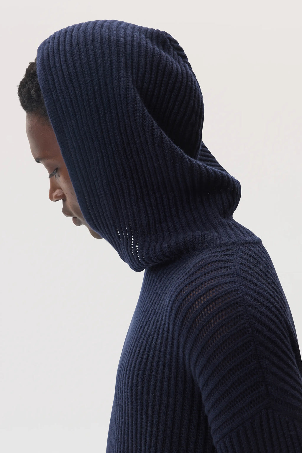 Johnstons of Elgin - Mesh Rib Cashmere Dark Navy Hoodie