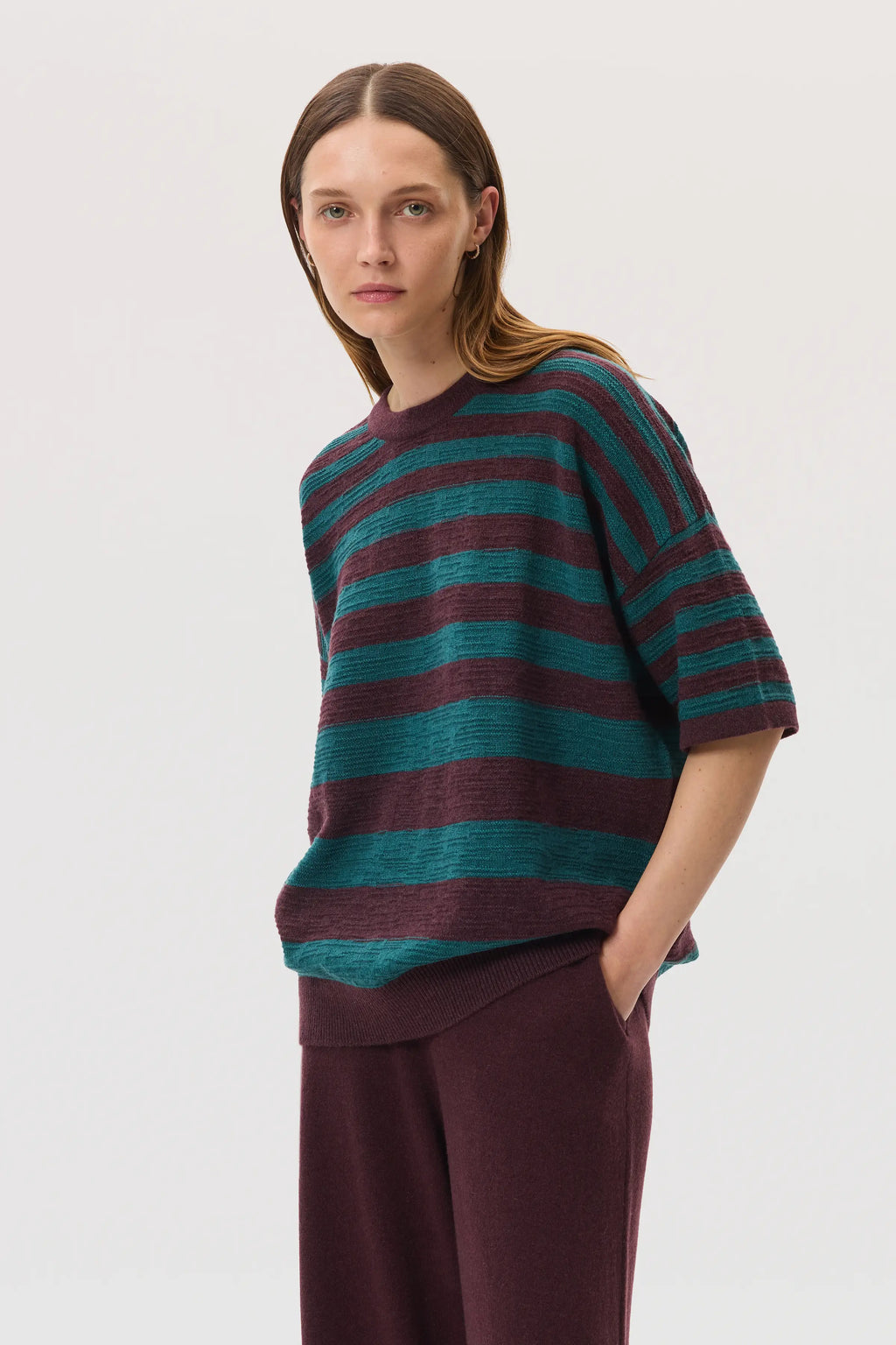Johnstons of Elgin - Textured Stripe Oversized Cashmere T - Shirt