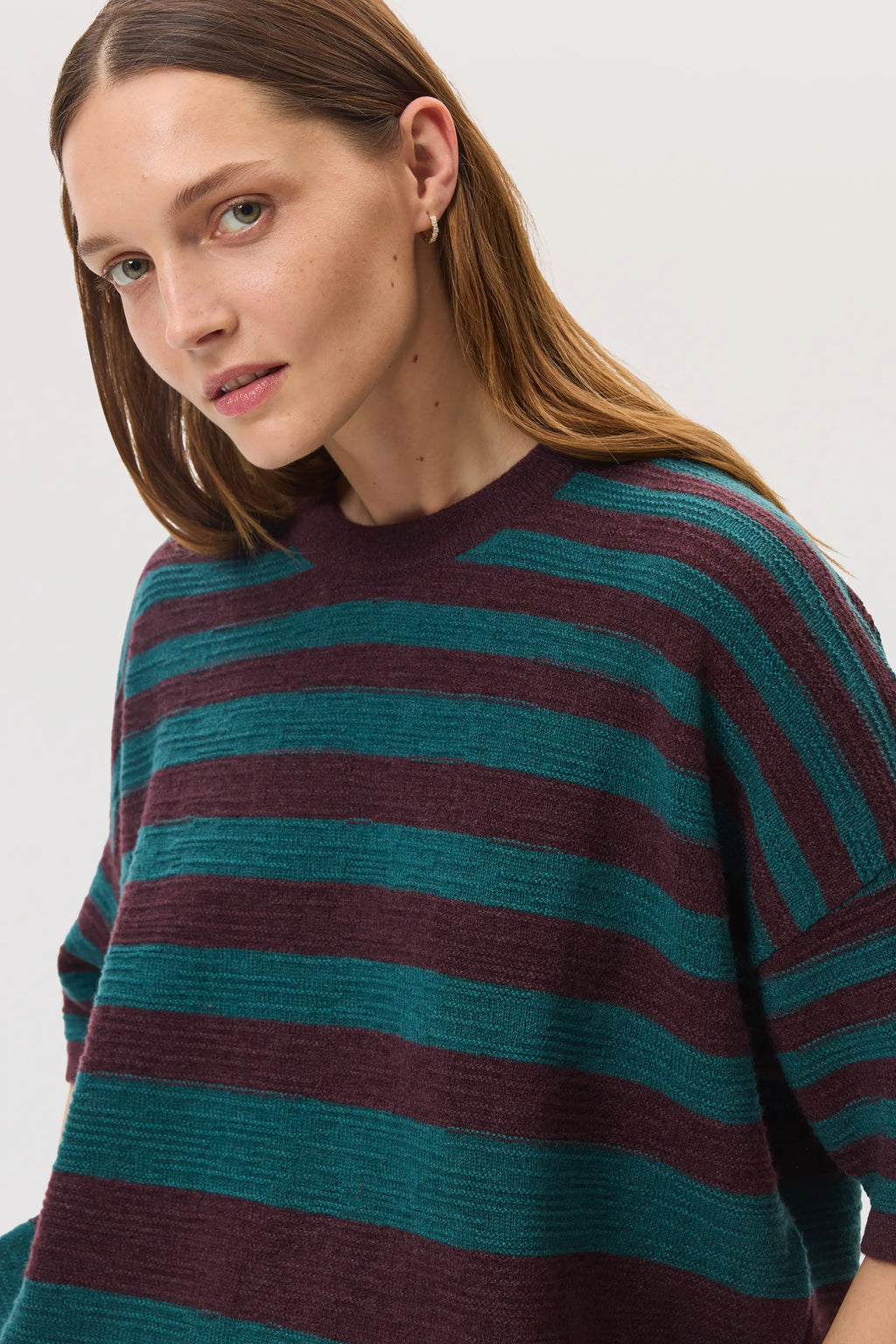 Johnstons of Elgin - Textured Stripe Oversized Cashmere T - Shirt